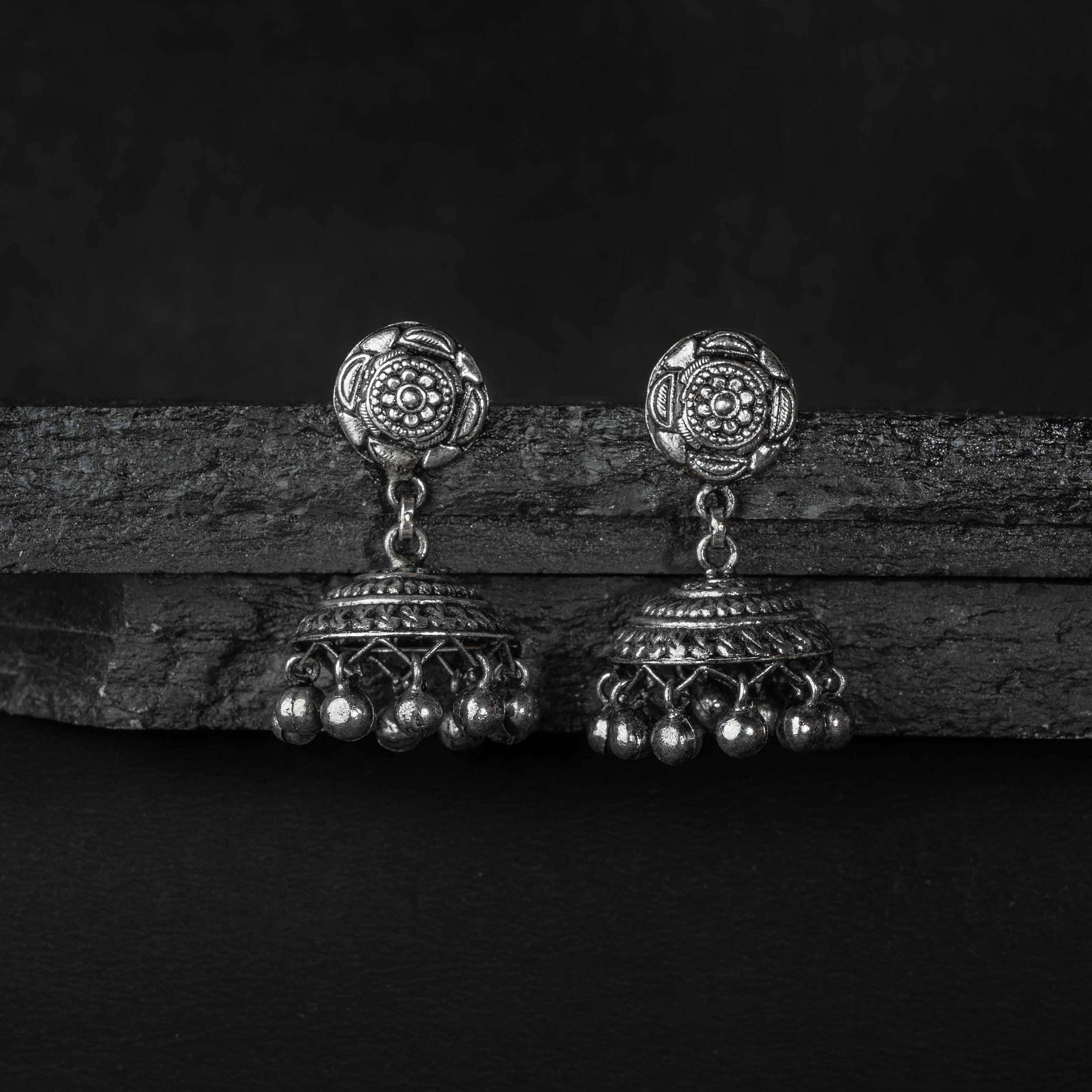 Kusum Silver Jhumki Earrings