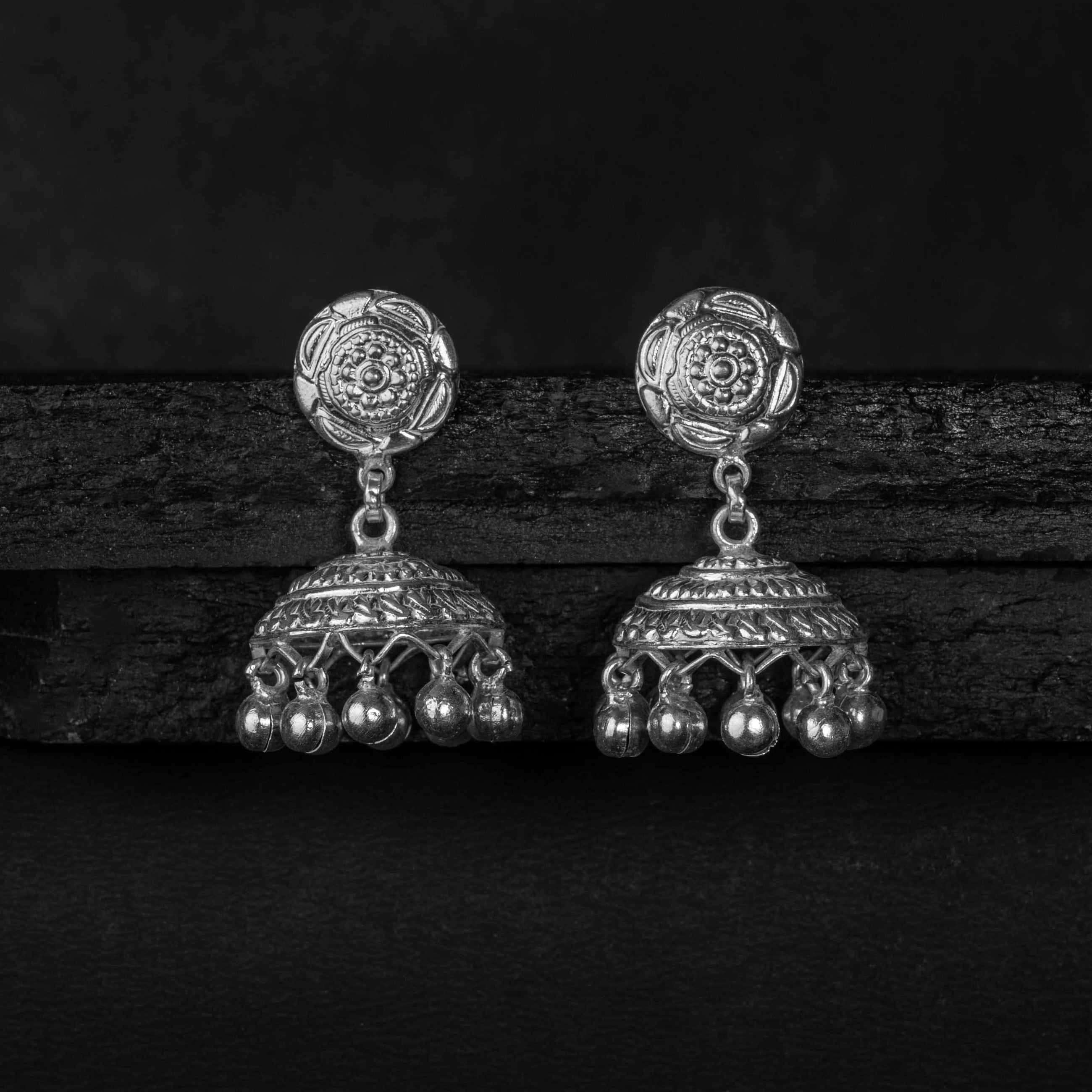 Kusum Silver Jhumki Earrings