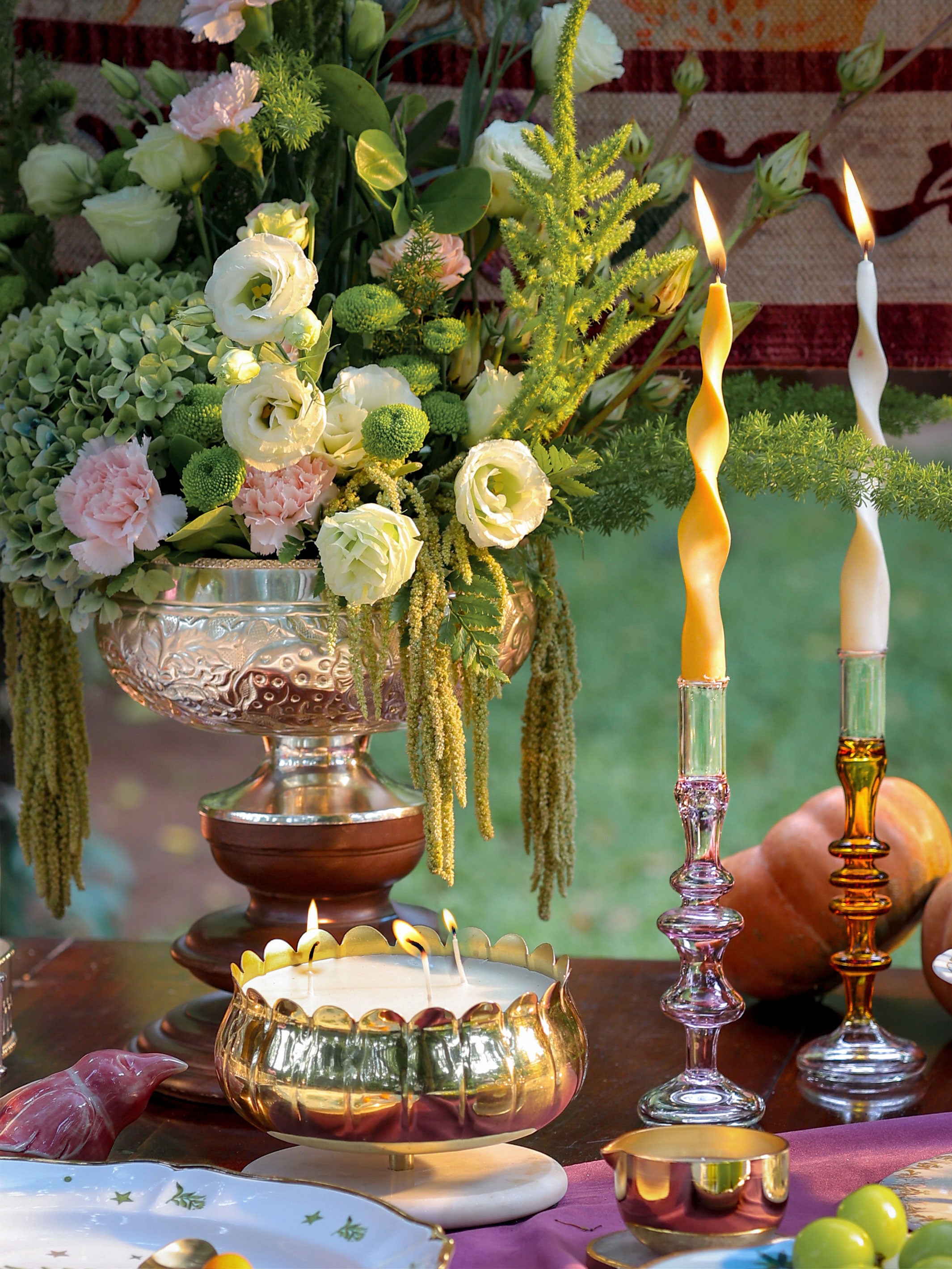 Vintage glass Taper candle holder - Murano Style Amber Dream