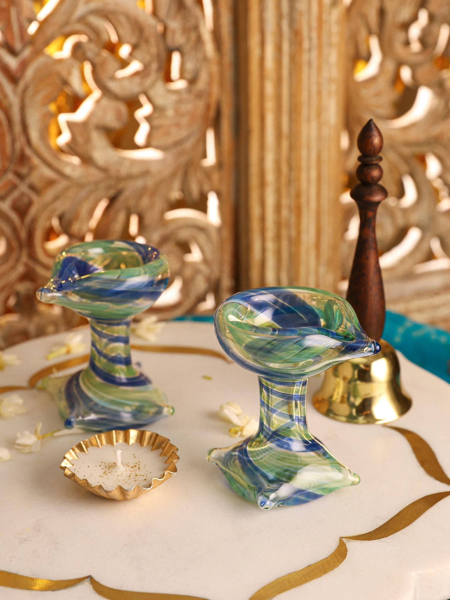 Art Glass Puja Diya- Artham Deep