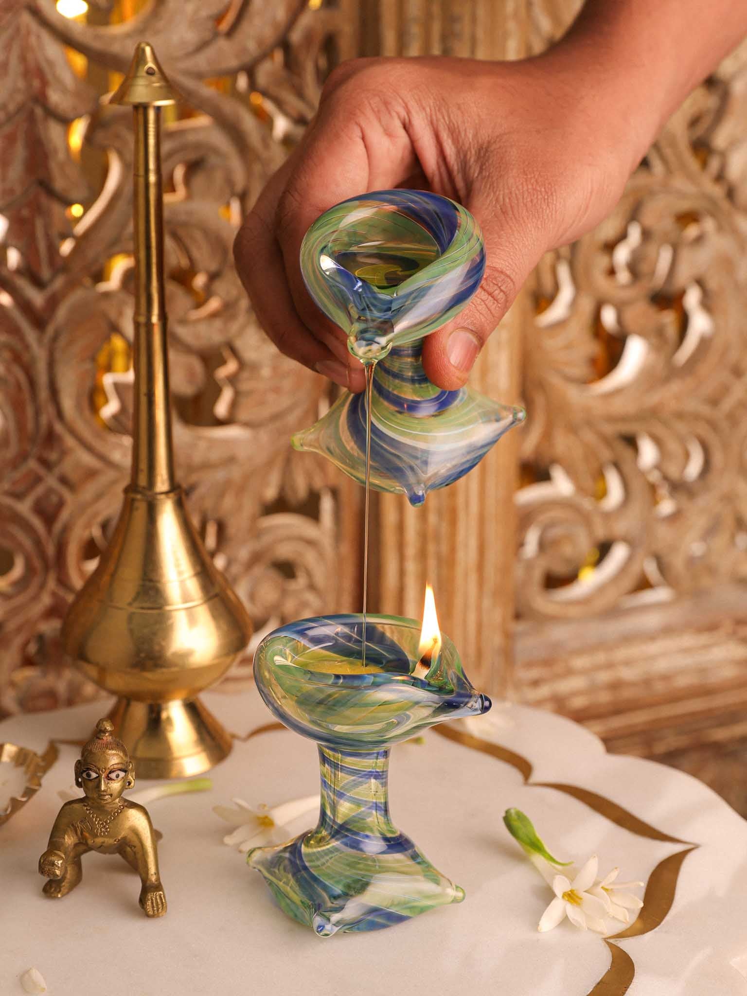 Art Glass Puja Diya- Artham Deep