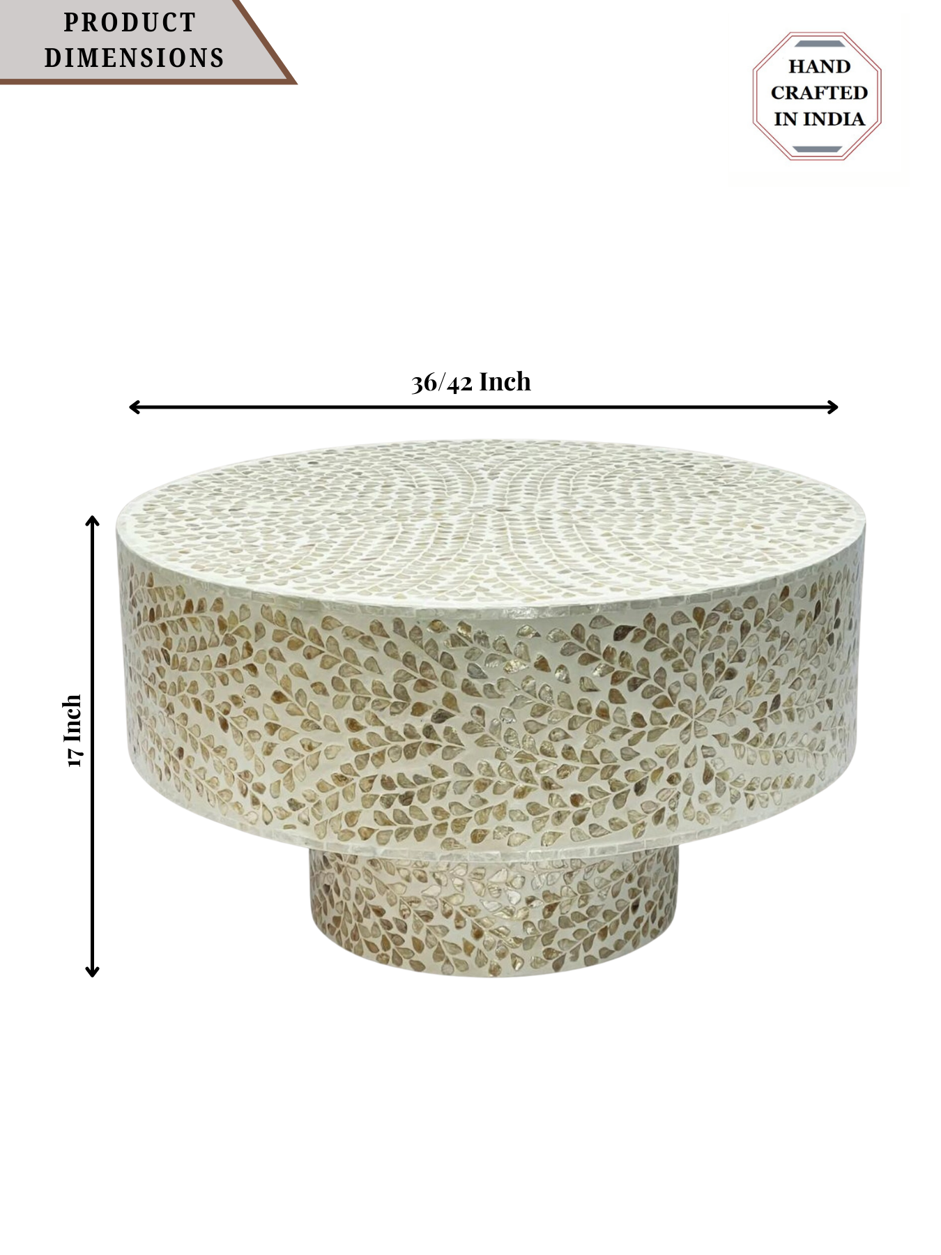 Mother of Pearl Round White Coffee Table- Cleo