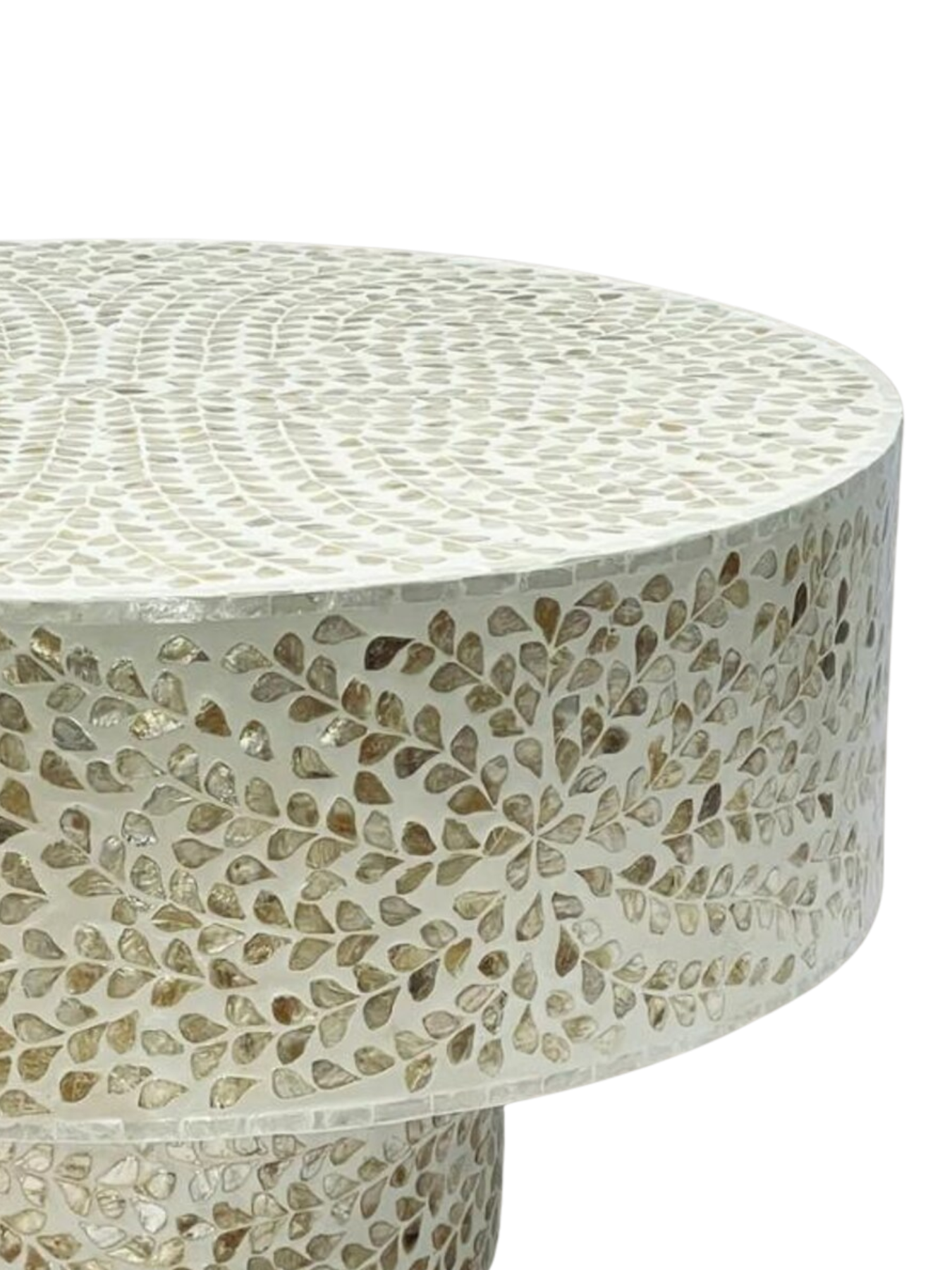 Mother of Pearl Round White Coffee Table- Cleo
