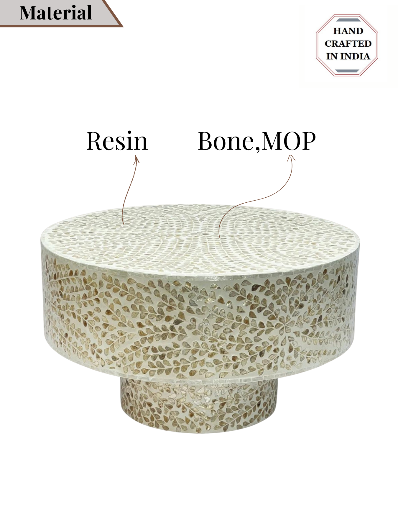 Mother of Pearl Round White Coffee Table- Cleo