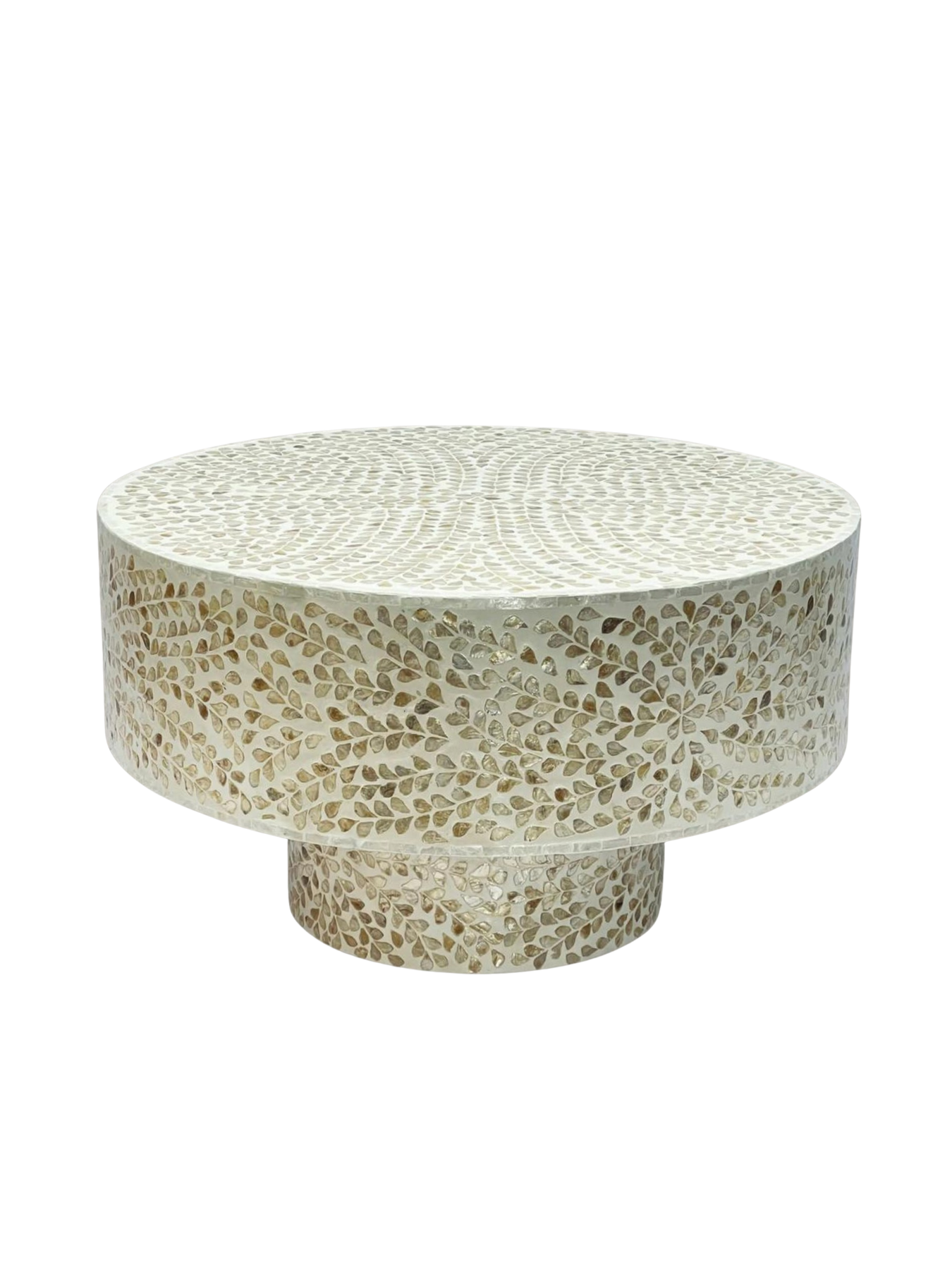 Mother of Pearl Round White Coffee Table- Cleo