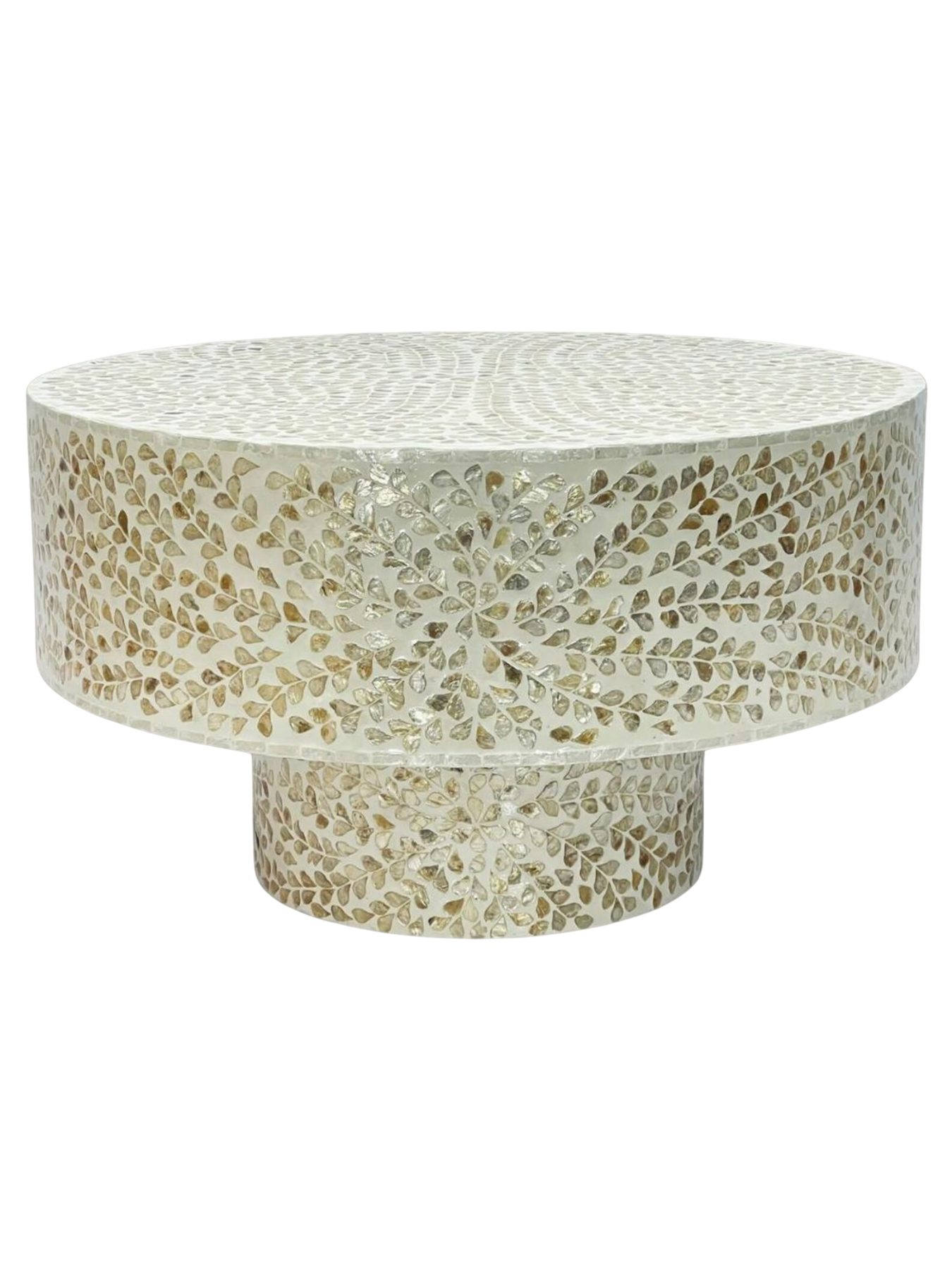 Mother of Pearl Round White Coffee Table- Cleo
