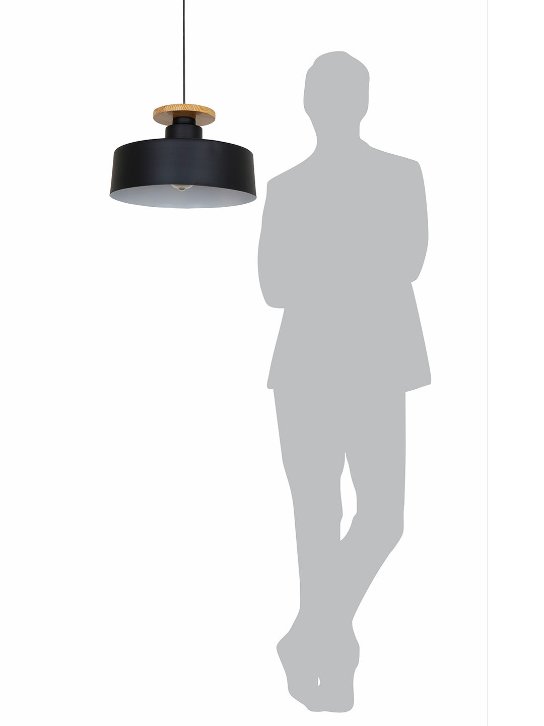 13-inch Black Modern Nordic Pendant Light with Wooden Base - for Home, Office, Cafes, and Restaurants