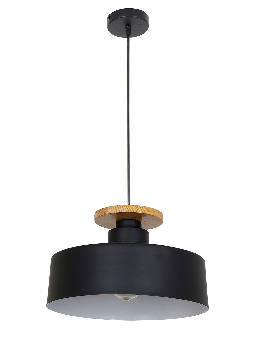13-inch Black Modern Nordic Pendant Light with Wooden Base - for Home, Office, Cafes, and Restaurants