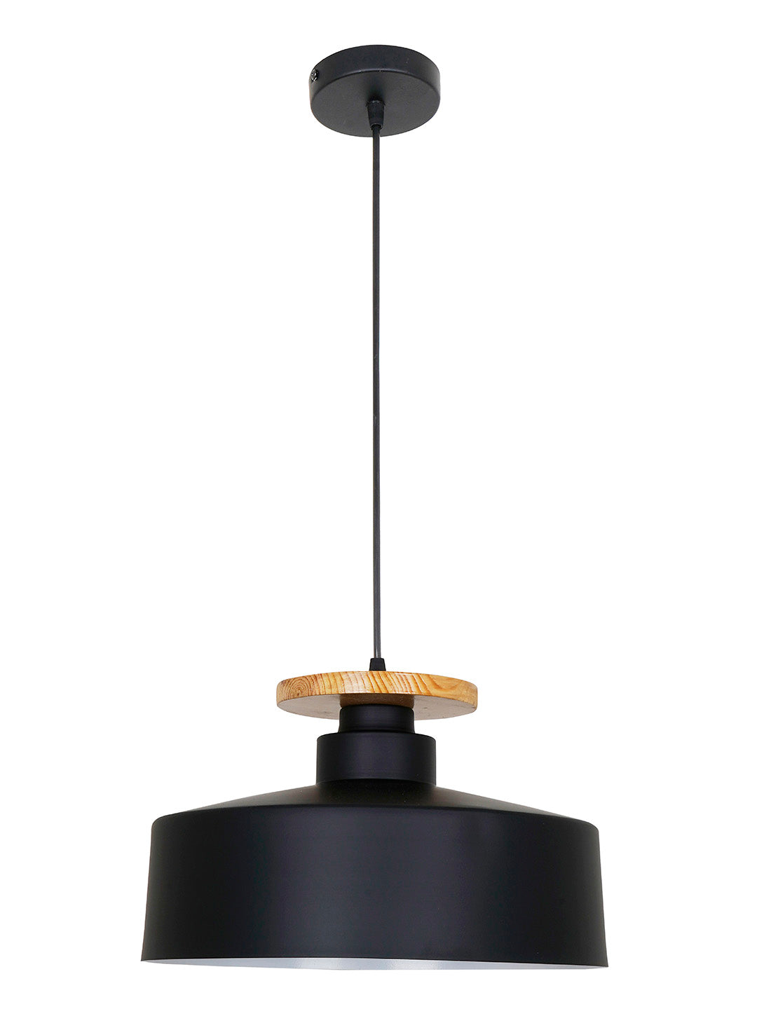 13-inch Black Modern Nordic Pendant Light with Wooden Base - for Home, Office, Cafes, and Restaurants