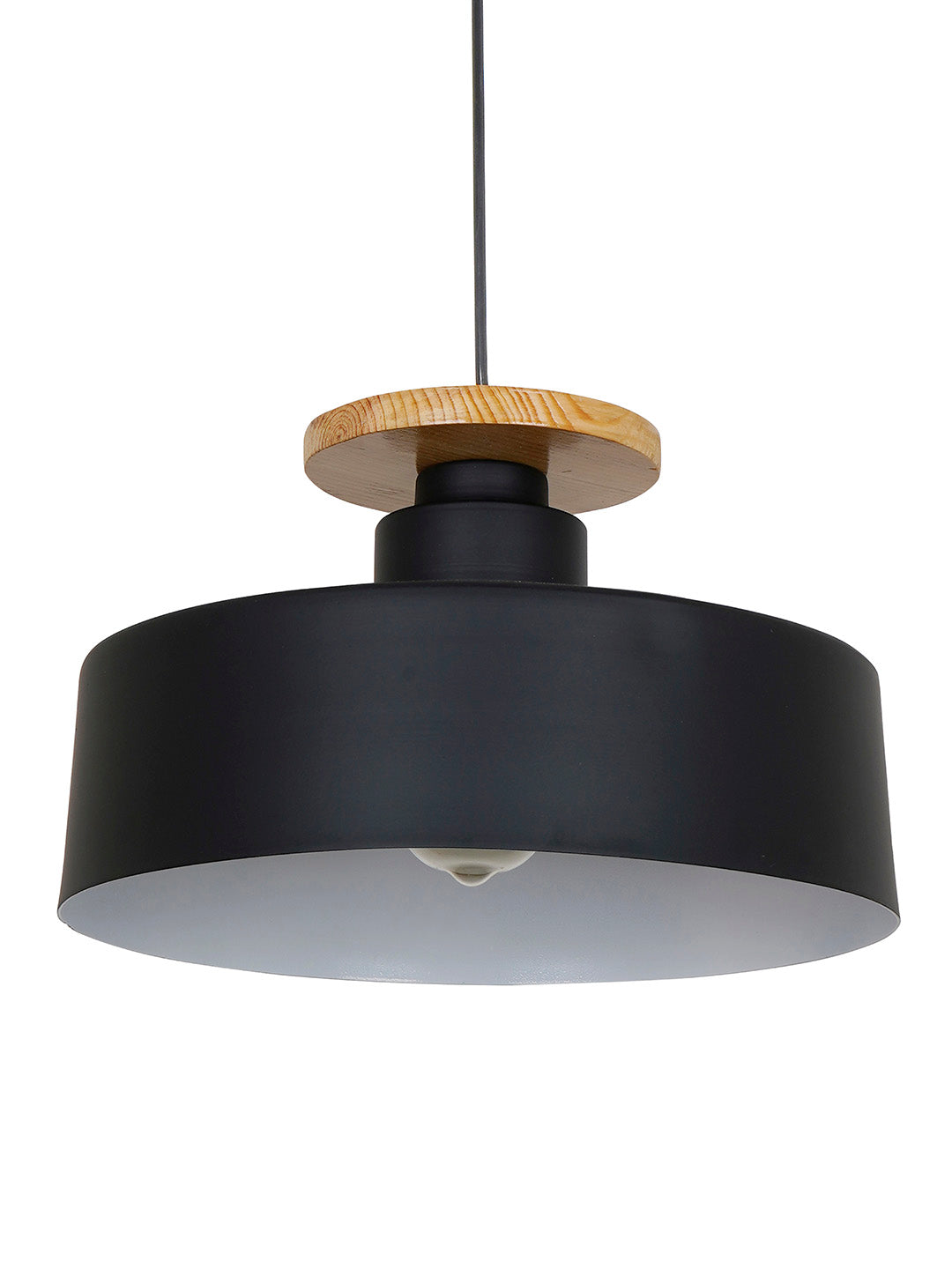 13-inch Black Modern Nordic Pendant Light with Wooden Base - for Home, Office, Cafes, and Restaurants