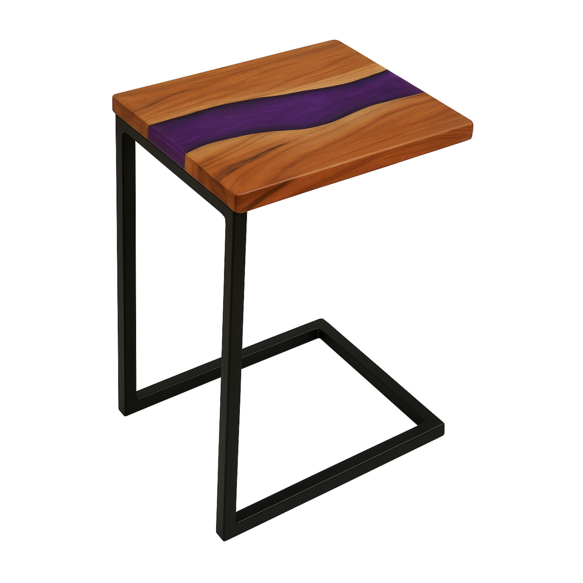 Teak Wood Epoxy End Table – Violet Resin Finish