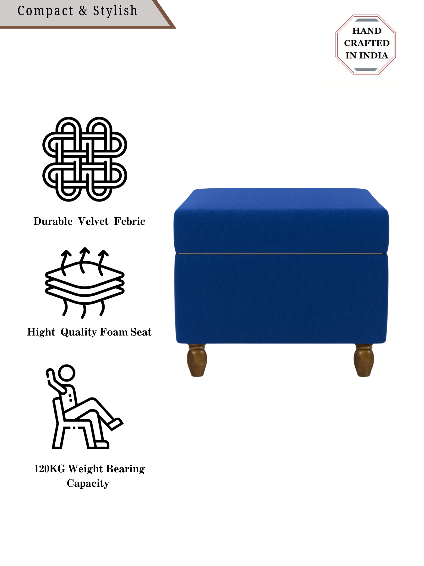 Modern Trunk Storage Ottoman- Royal Blue