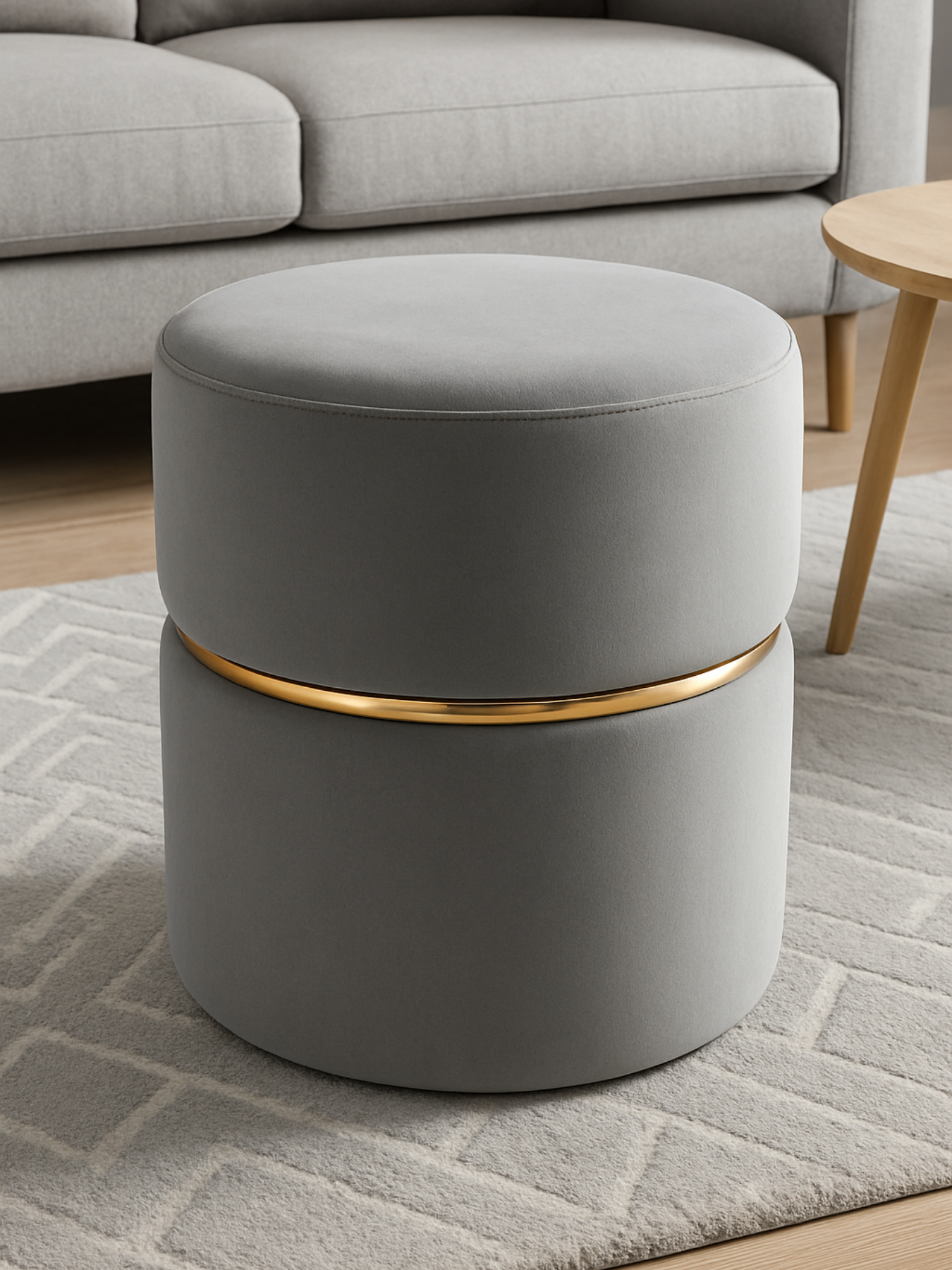 Elegant Velvet Pouf with Gold Accent