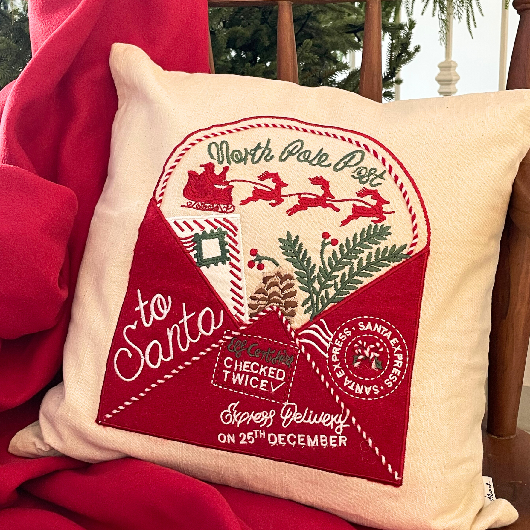 Christmas Linen Cushion Covers - Letter to Santa (North Pole) (16"x16")