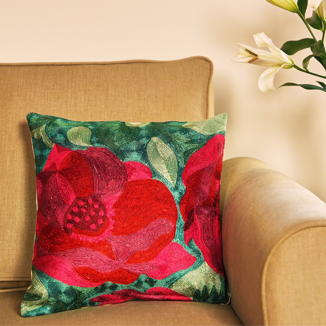Jewel Green Floral Cushion Cover