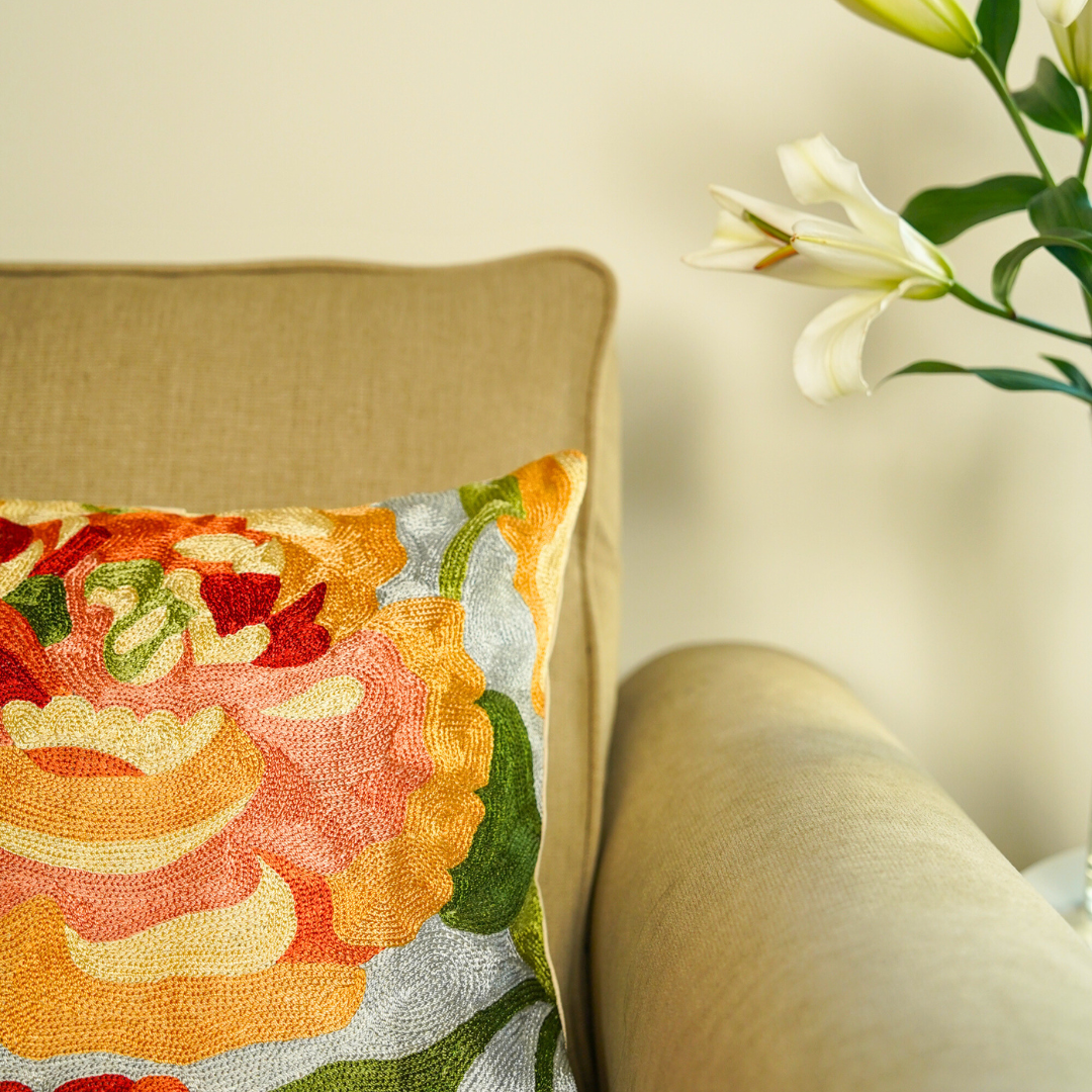 Sitara Gulab Embroidered Cushion cover
