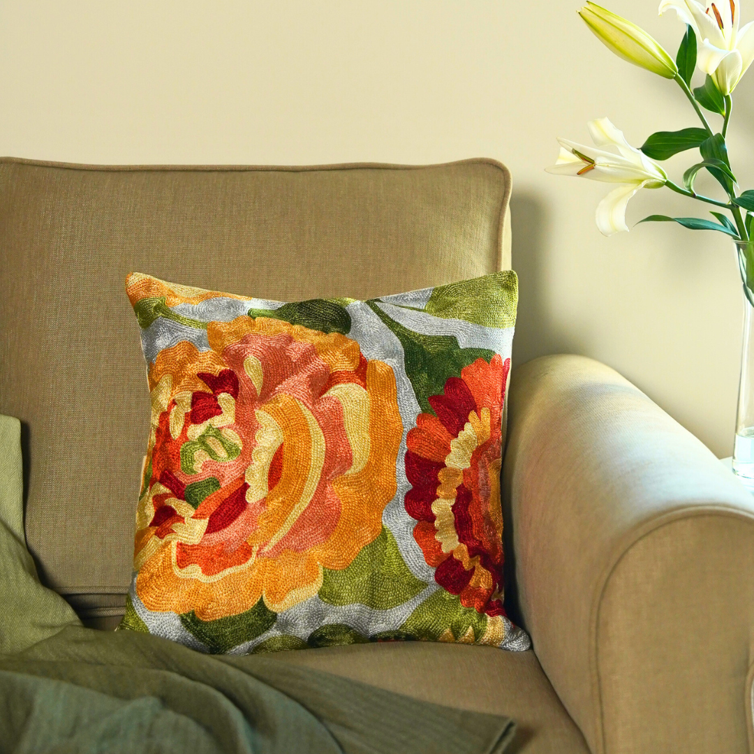 Sitara Gulab Embroidered Cushion cover