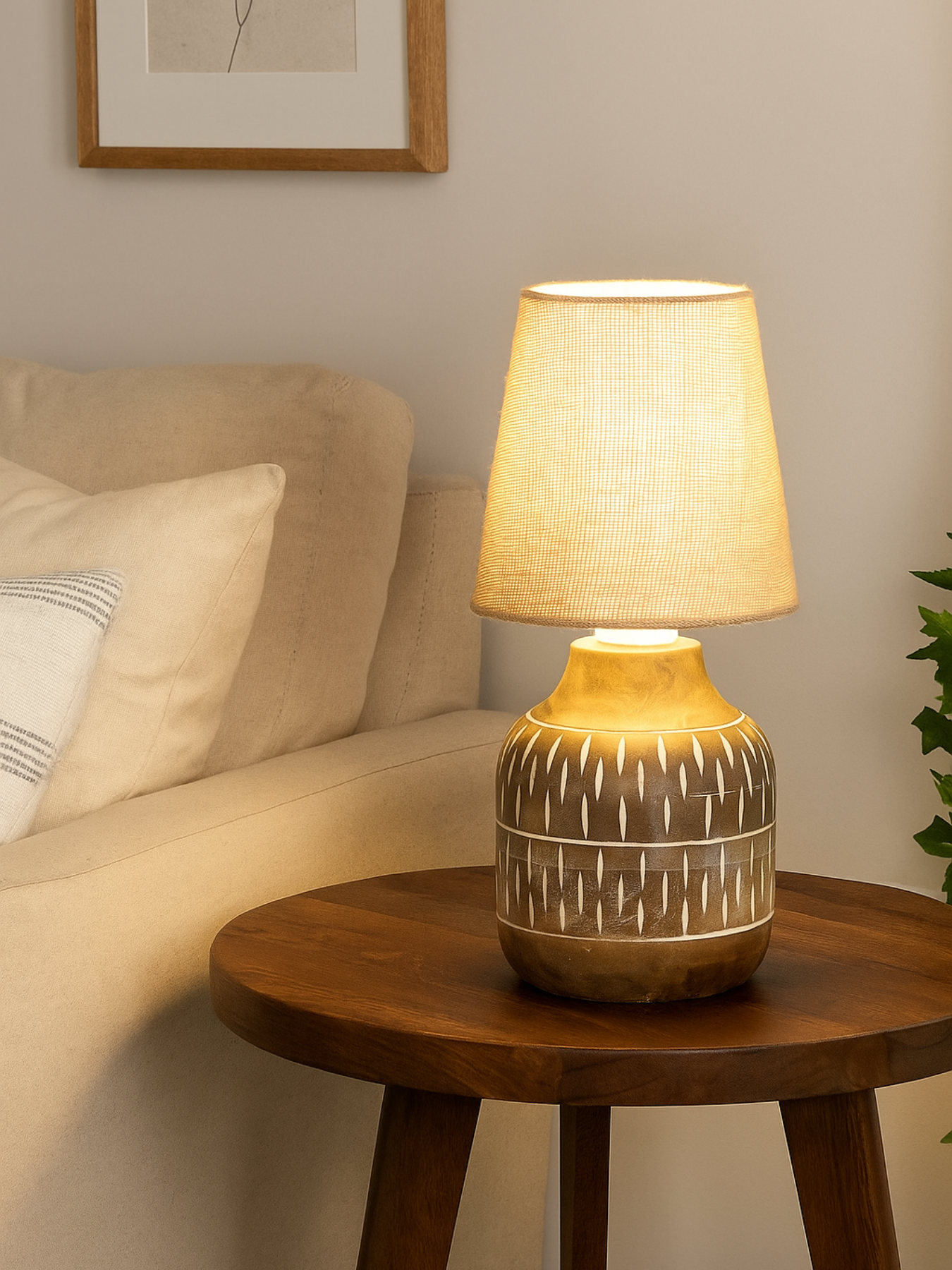 Wooden Table Lamp with Jute Shade