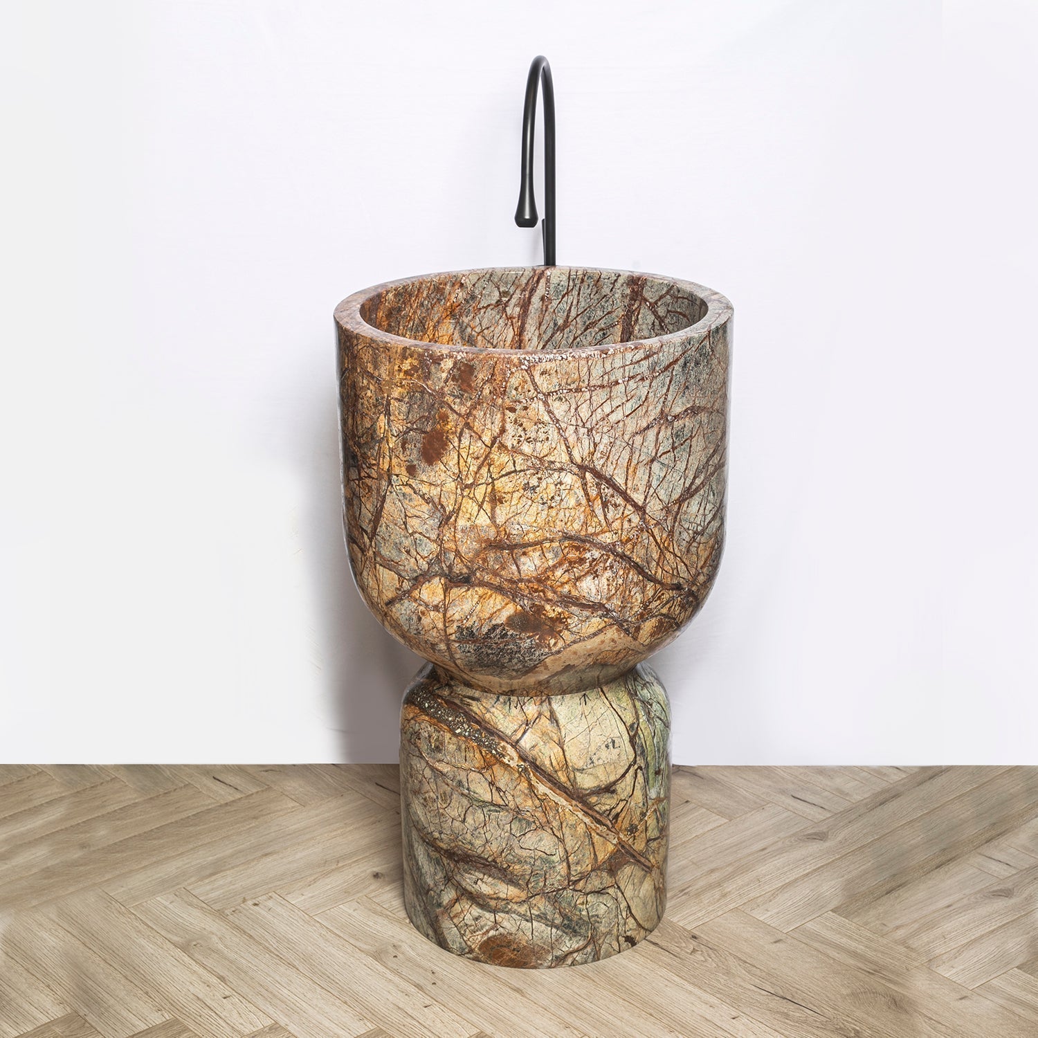 Rainforest Brown Marble Pedestal Sink