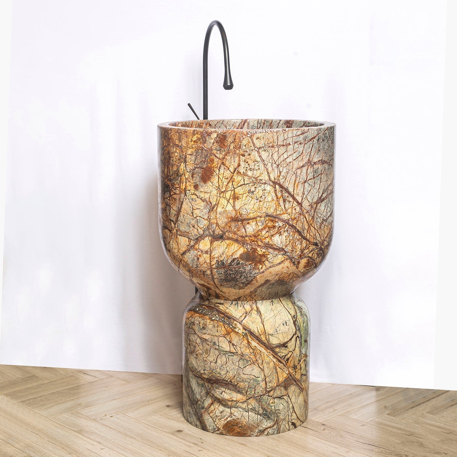 Rainforest Brown Marble Pedestal Sink