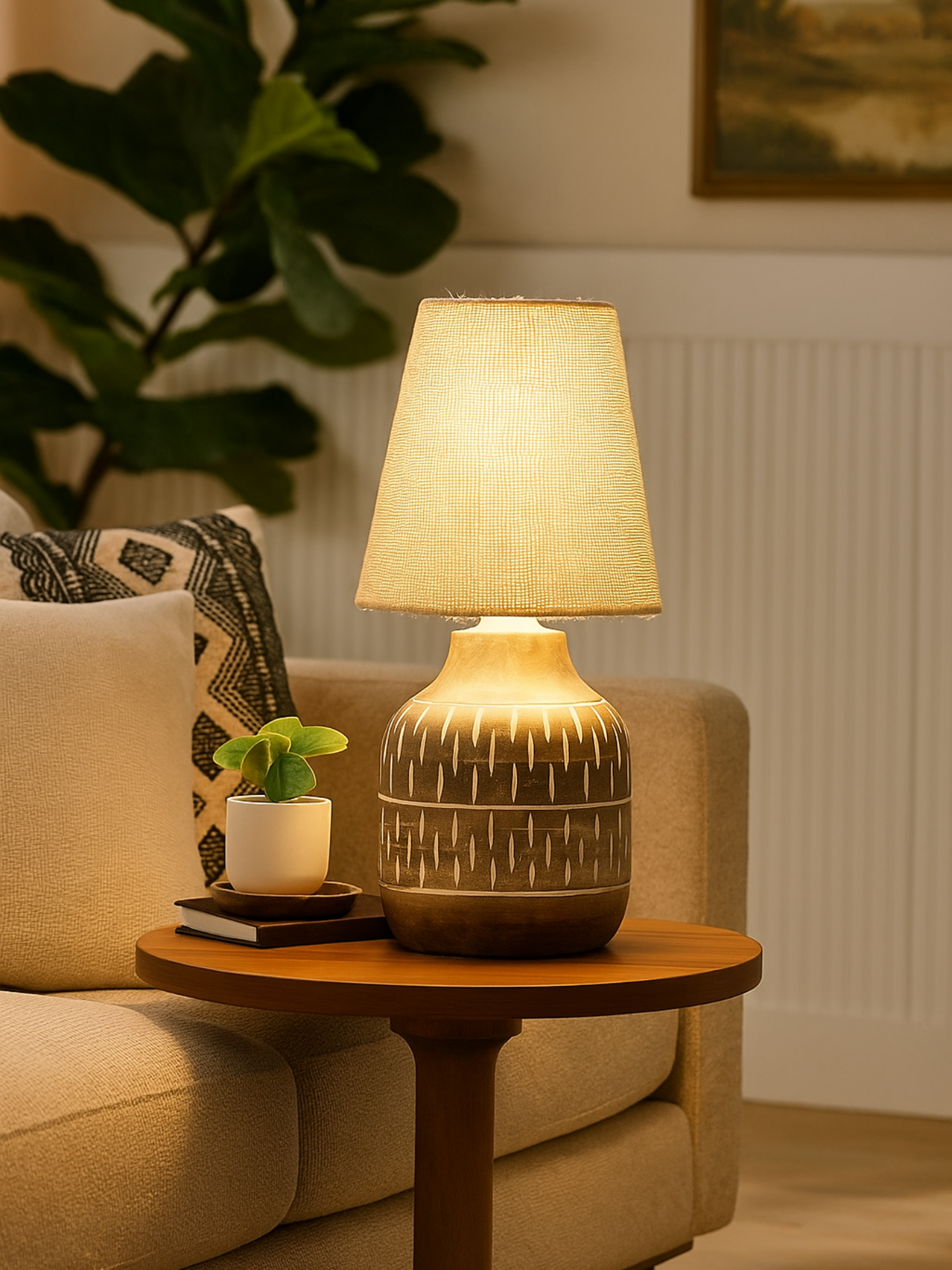Wooden Table Lamp with Jute Shade