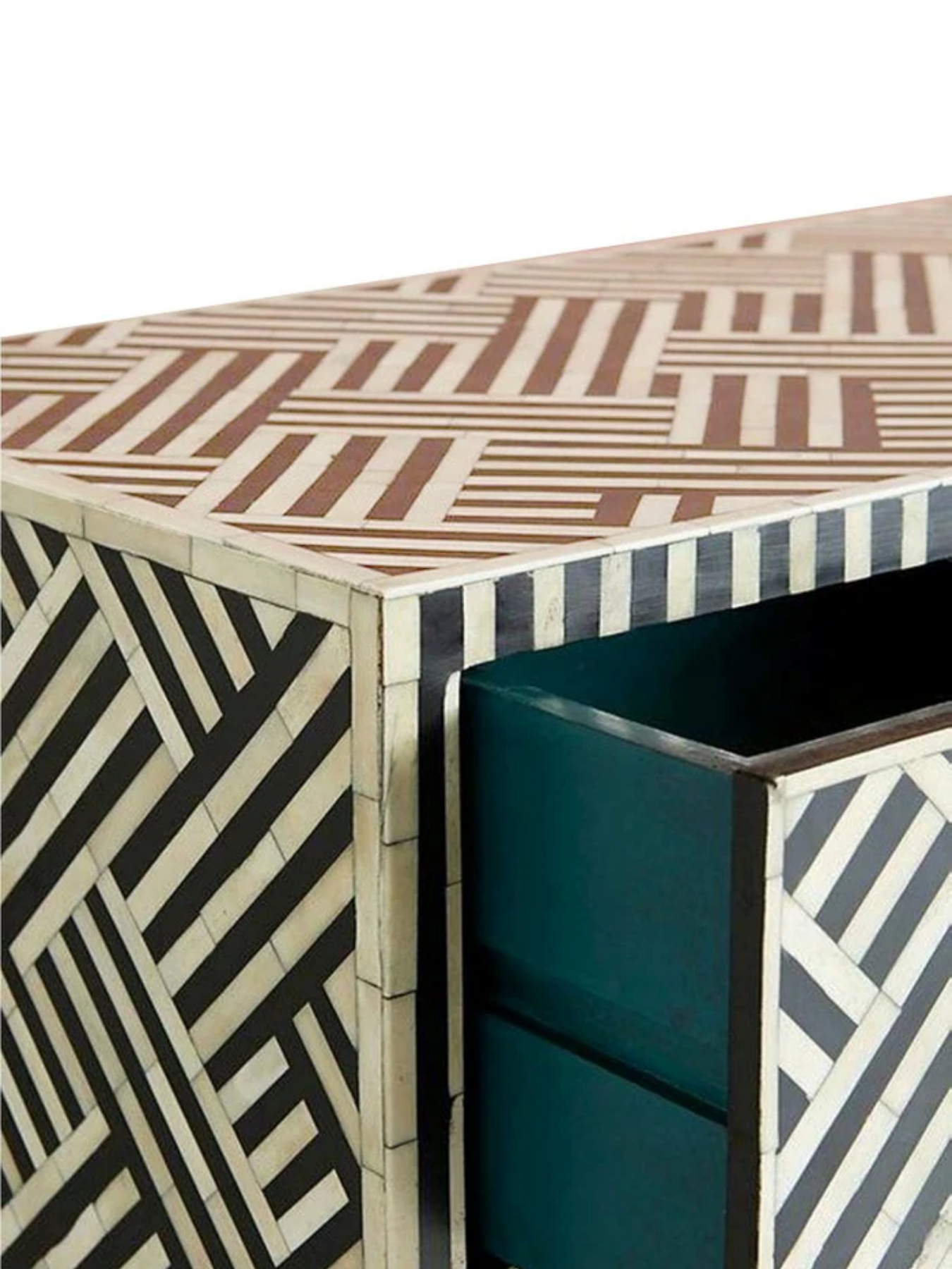 Inlay Bedside Table with Gold Legs - Chevron