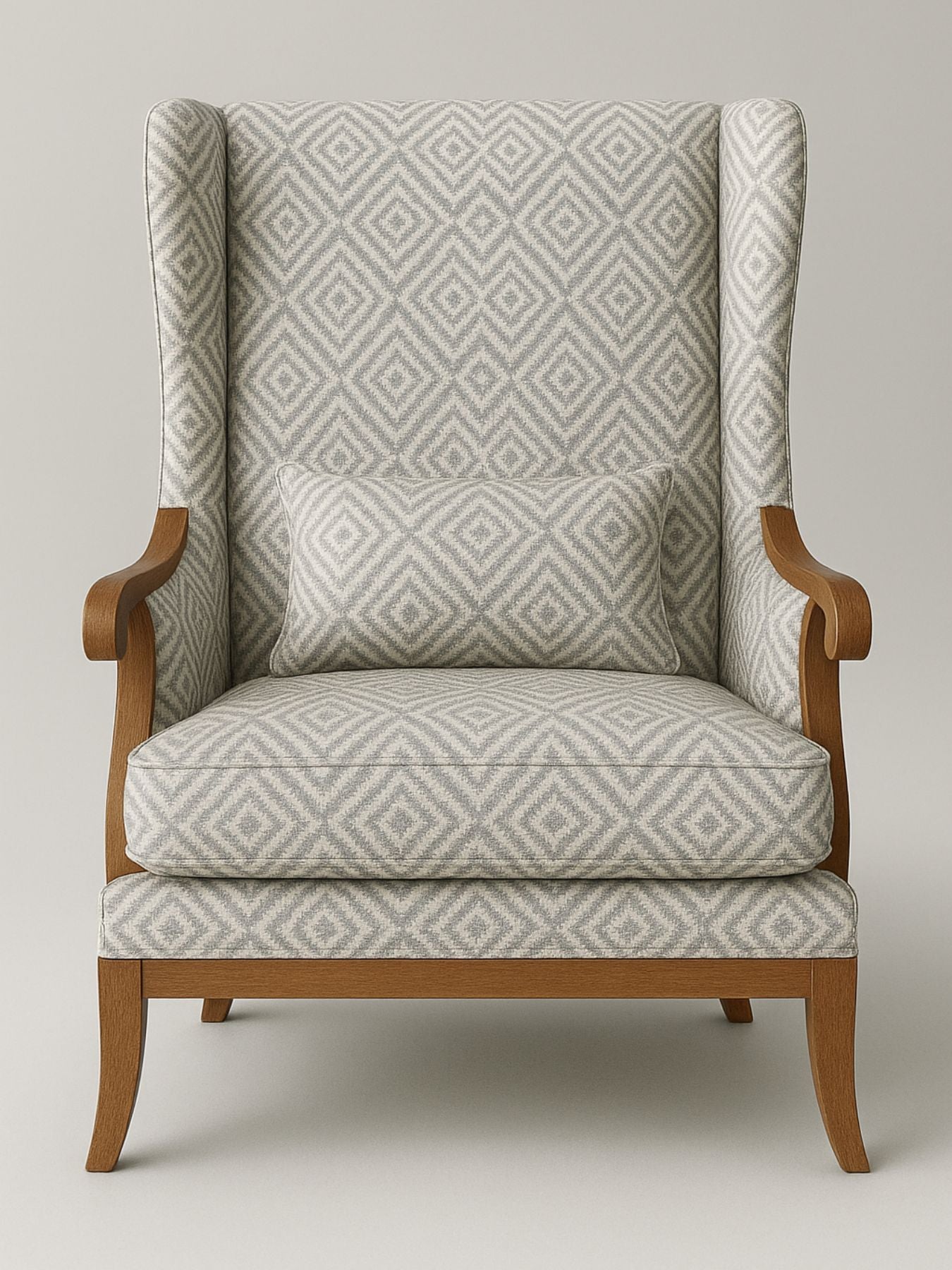 Premium Wingback Lounge Chair with Modern Geometric Velvet Fabric & Solid Wood Frame