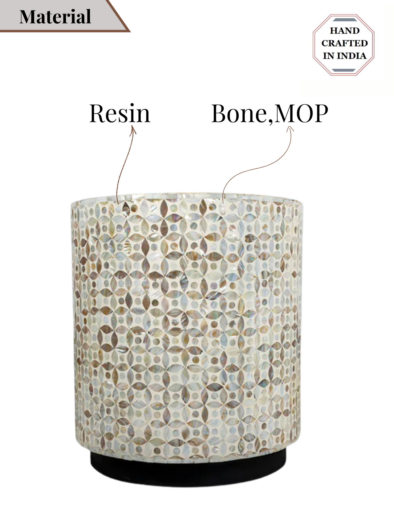 Mother of Pearl Inlay Drum Side Table- Nemo