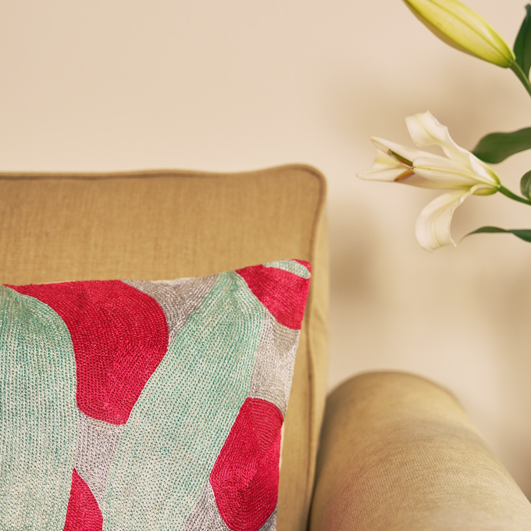 Silver Leafy Cushion Cover