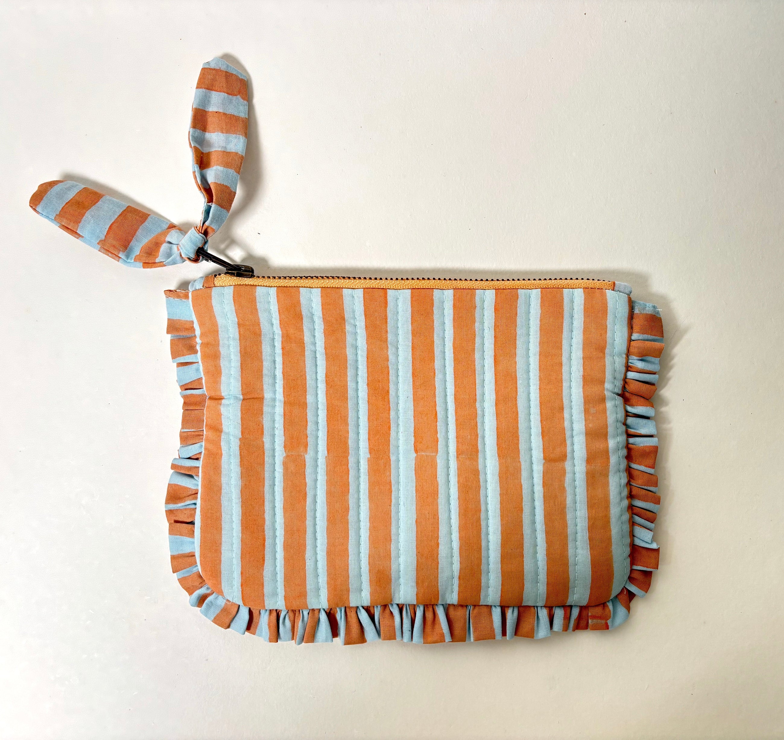 Sustainable Quilted Cotton Travel Pouch l Midsummer Bloom Flat Frill Organizer