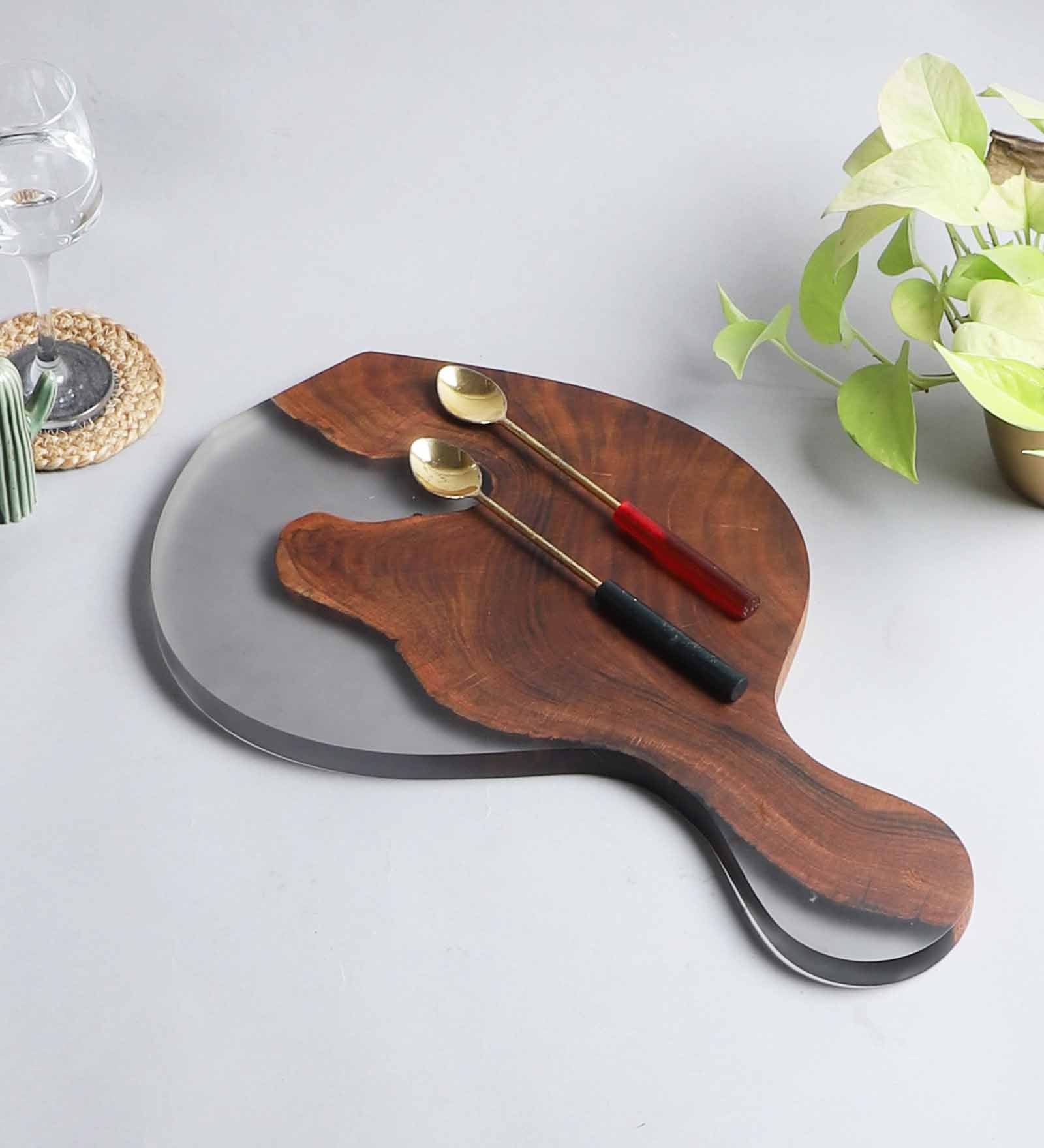 Cheese Board Platter – Acacia Wood with Translucent Black Resin Finish