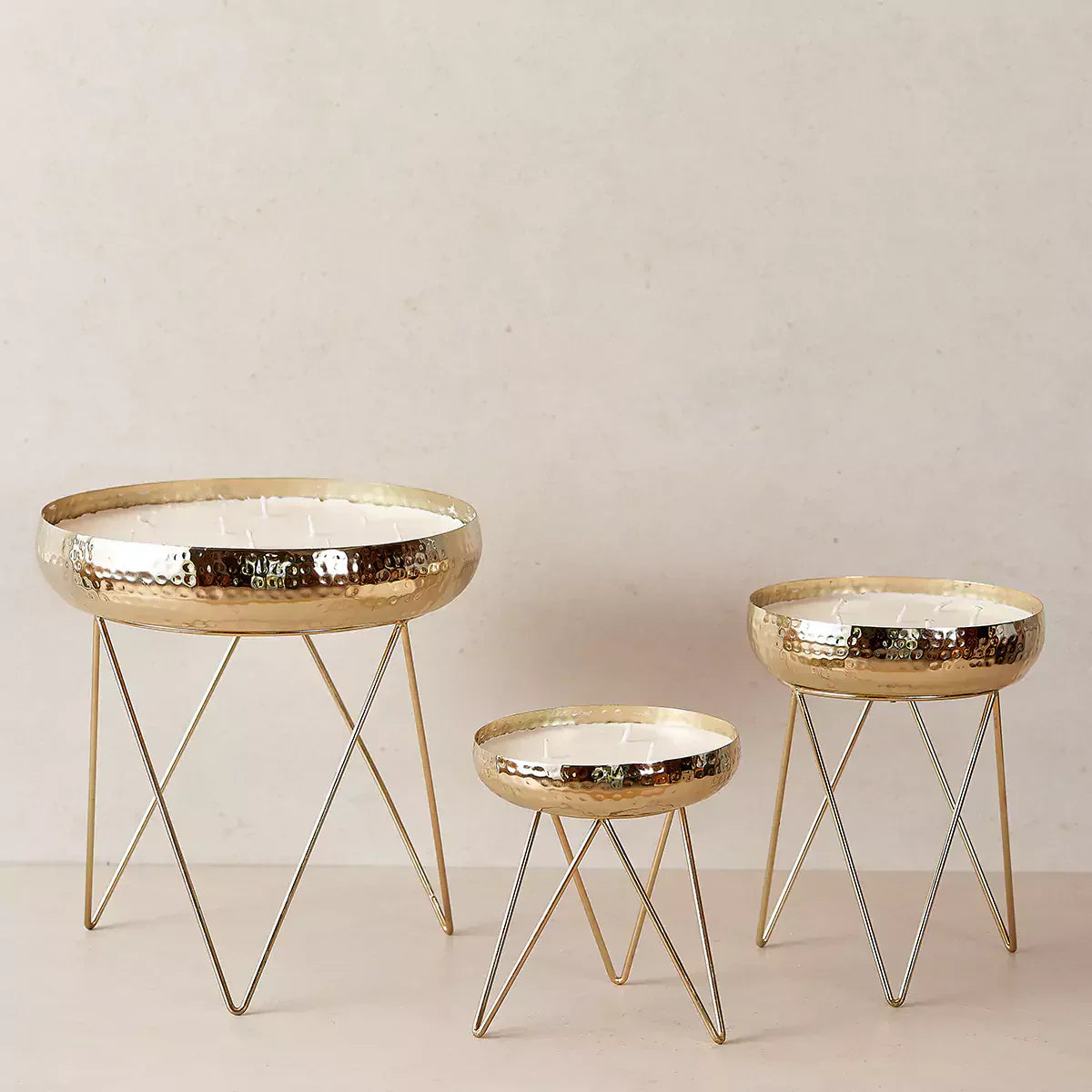 Stardust Gold Hammered Candle Urlis on a stand set of 3