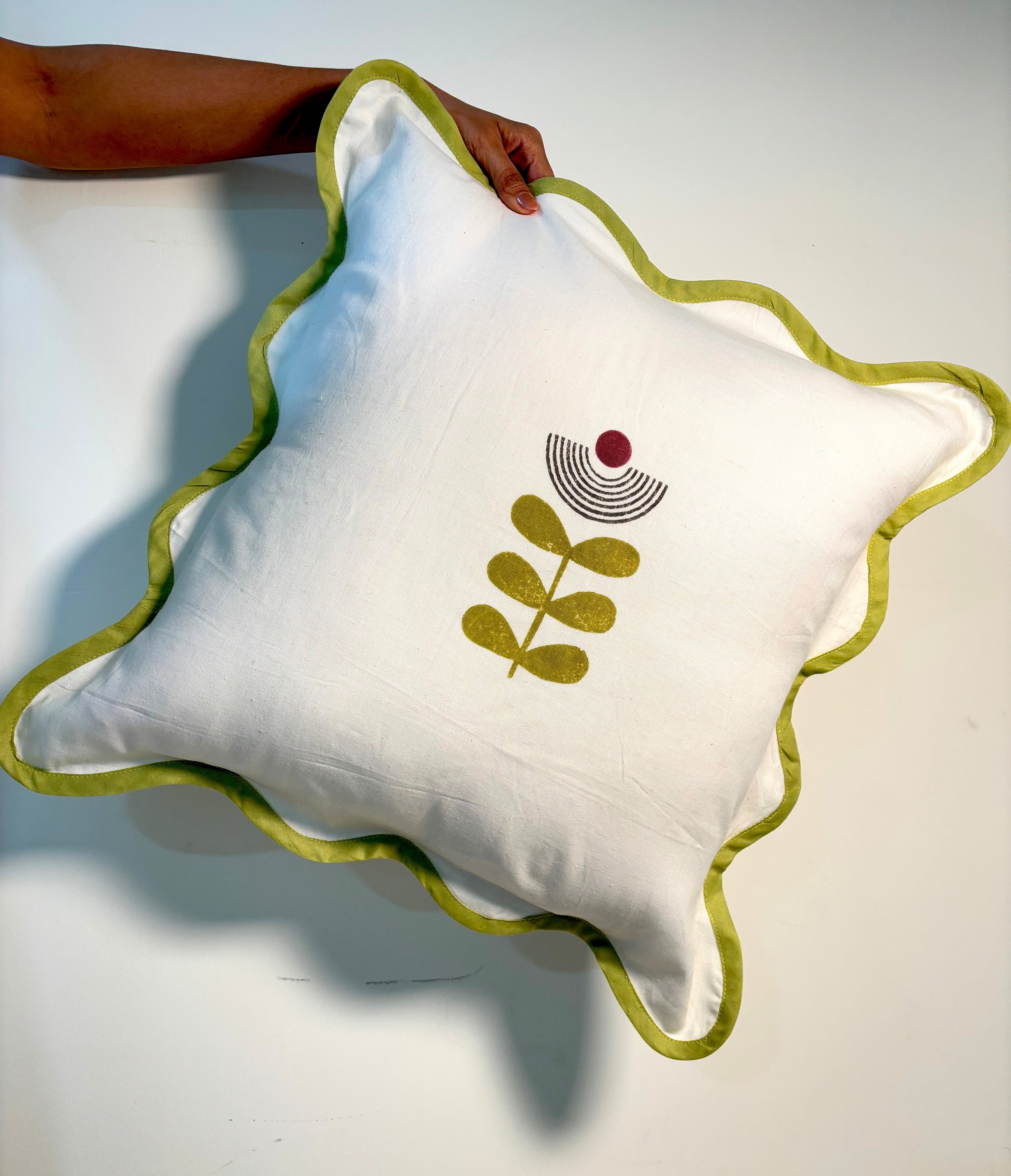 Mid-Modern Cotton Wavy Cushion Cover l Mint Green & White