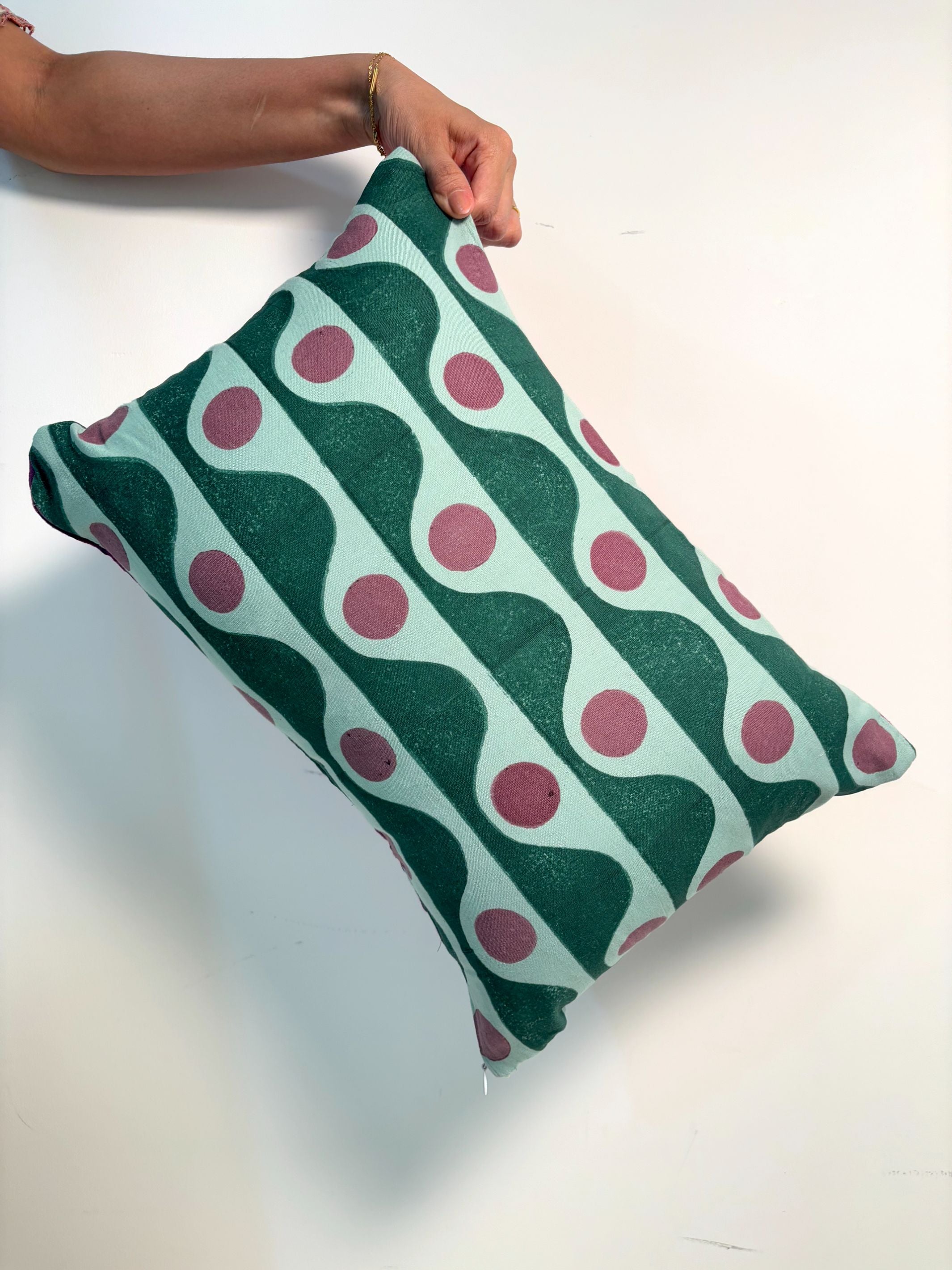 Tide Dot, Cotton Reversible Reactangle Cushion Cover l Purple & Green