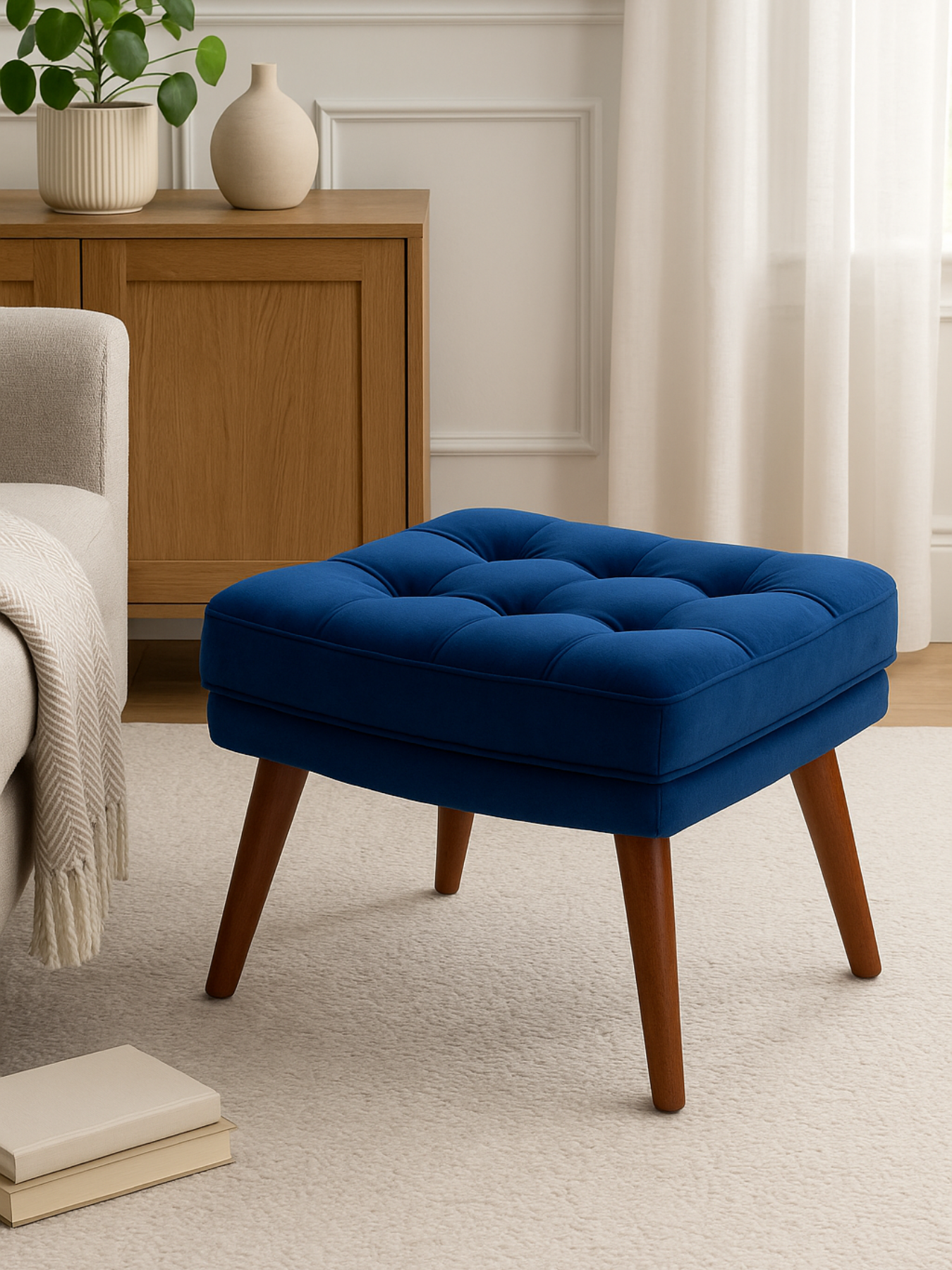 Living Room Stool with Soft Fabric, Comfortable Cushion, and Ottoman Footrest
