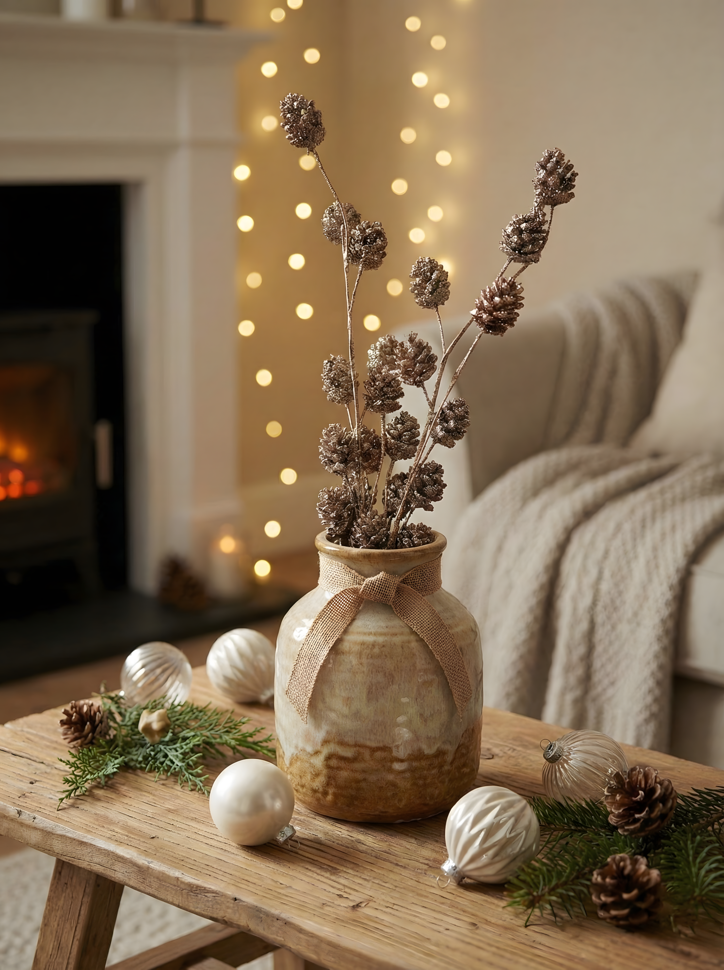 Glittered Sequin Pine Cone Sticks (Set of 2)