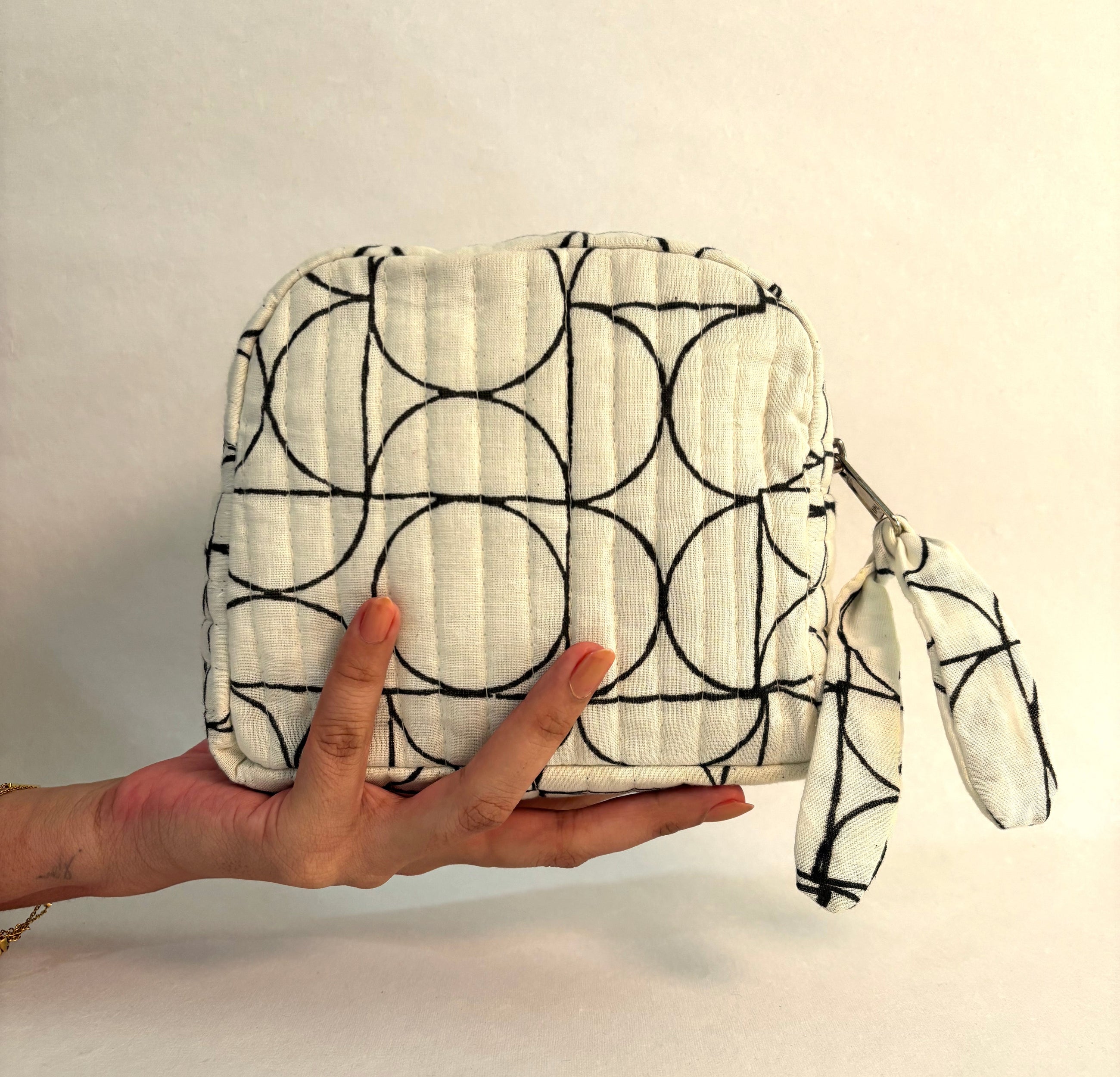 Sustainable Quilted Cotton Travel Pouch l Black & White Organizer