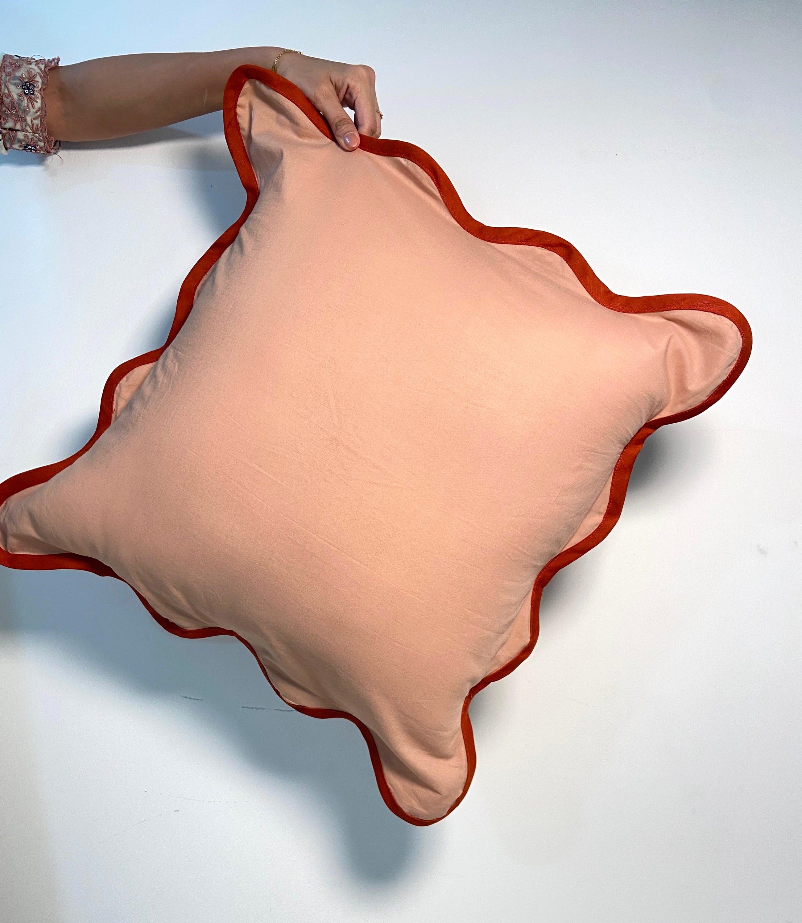 Solid Brown Cotton Wavy Cushion Cover