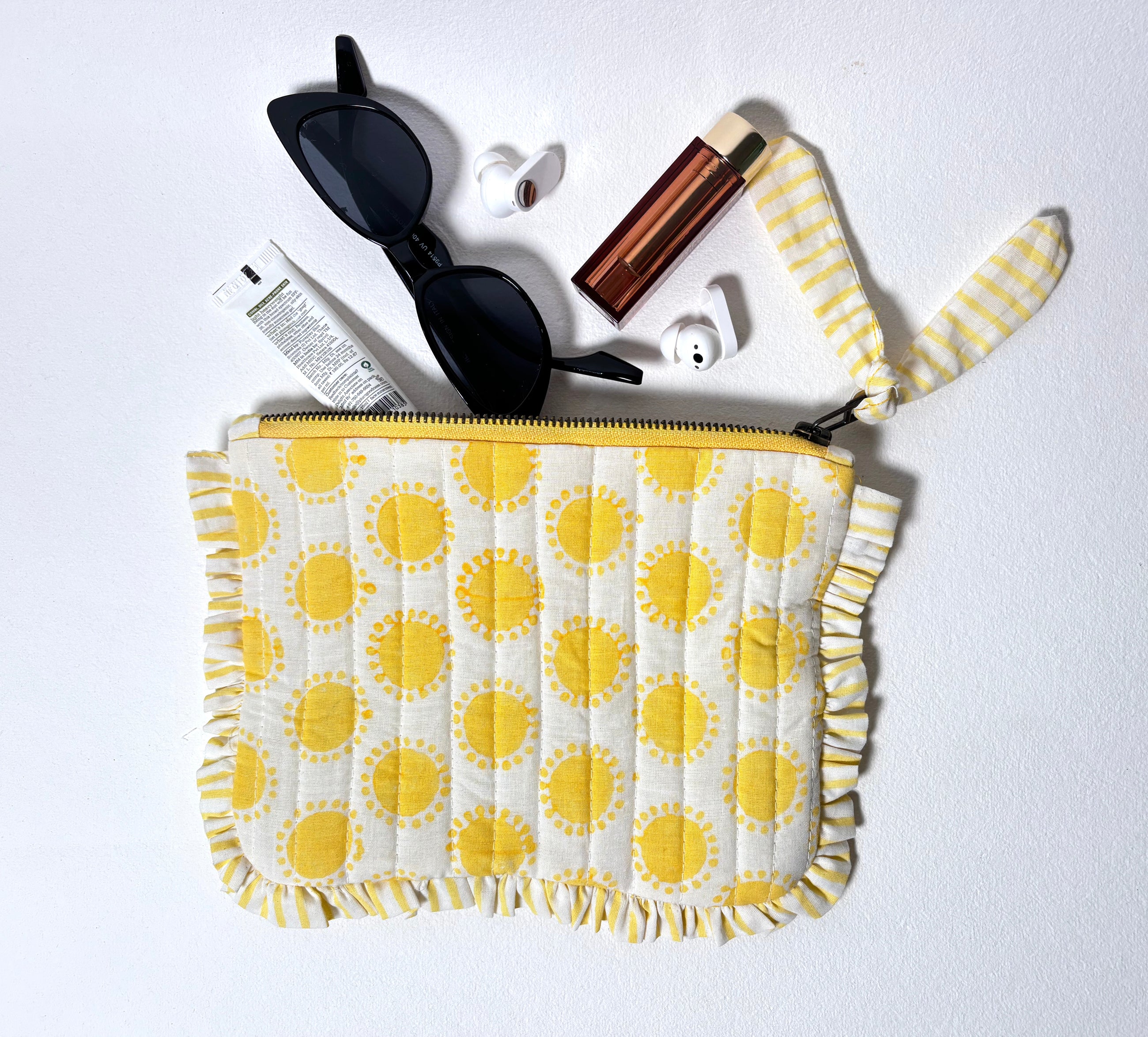 Sustainable Quilted Cotton Travel Pouch l Golden Hour Organizer