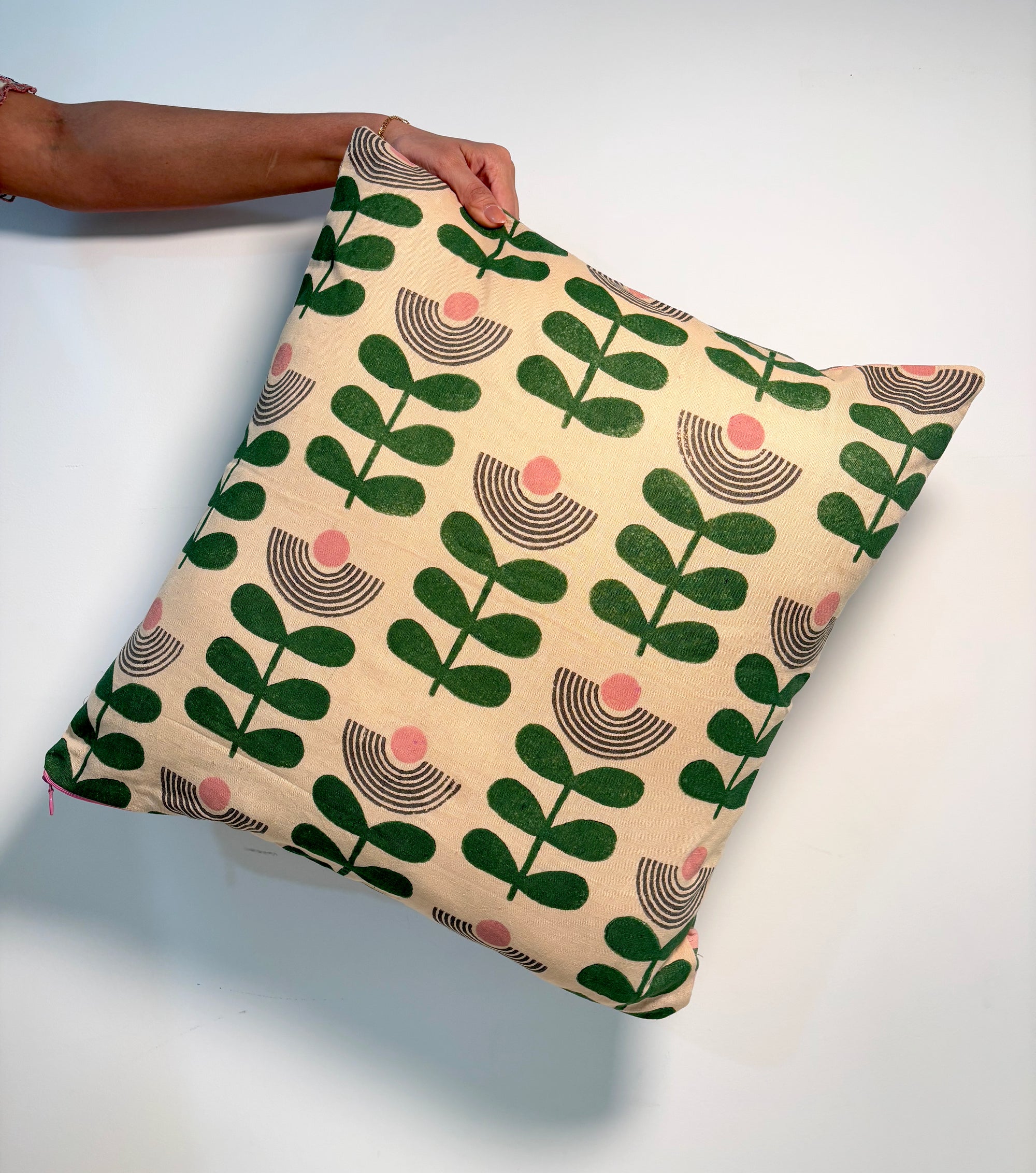 Mid-Modern Reversible Cotton Cushion Cover l Beige & Green