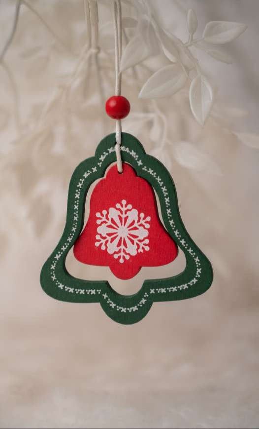Red & Green Christmas Bell Hanging with Snowflake Design_CC133