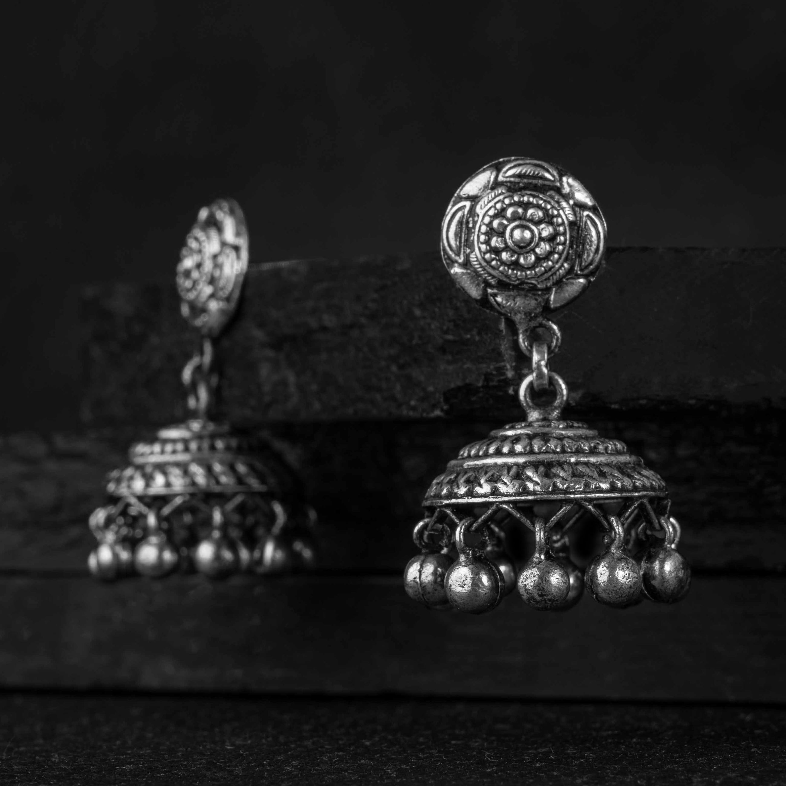 Kusum Silver Jhumki Earrings