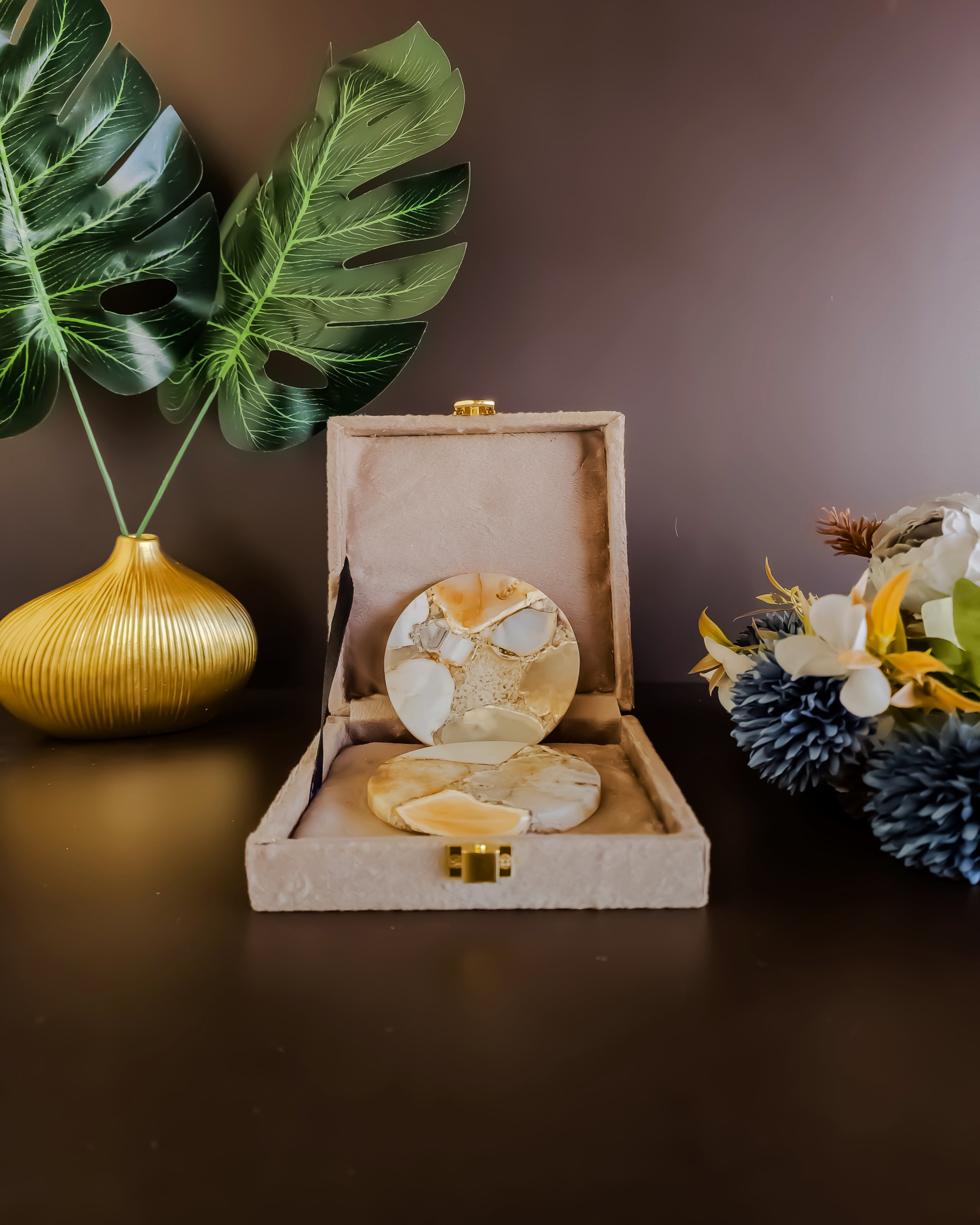 Natural Agate Coaster - Round ( Set Of 2 )