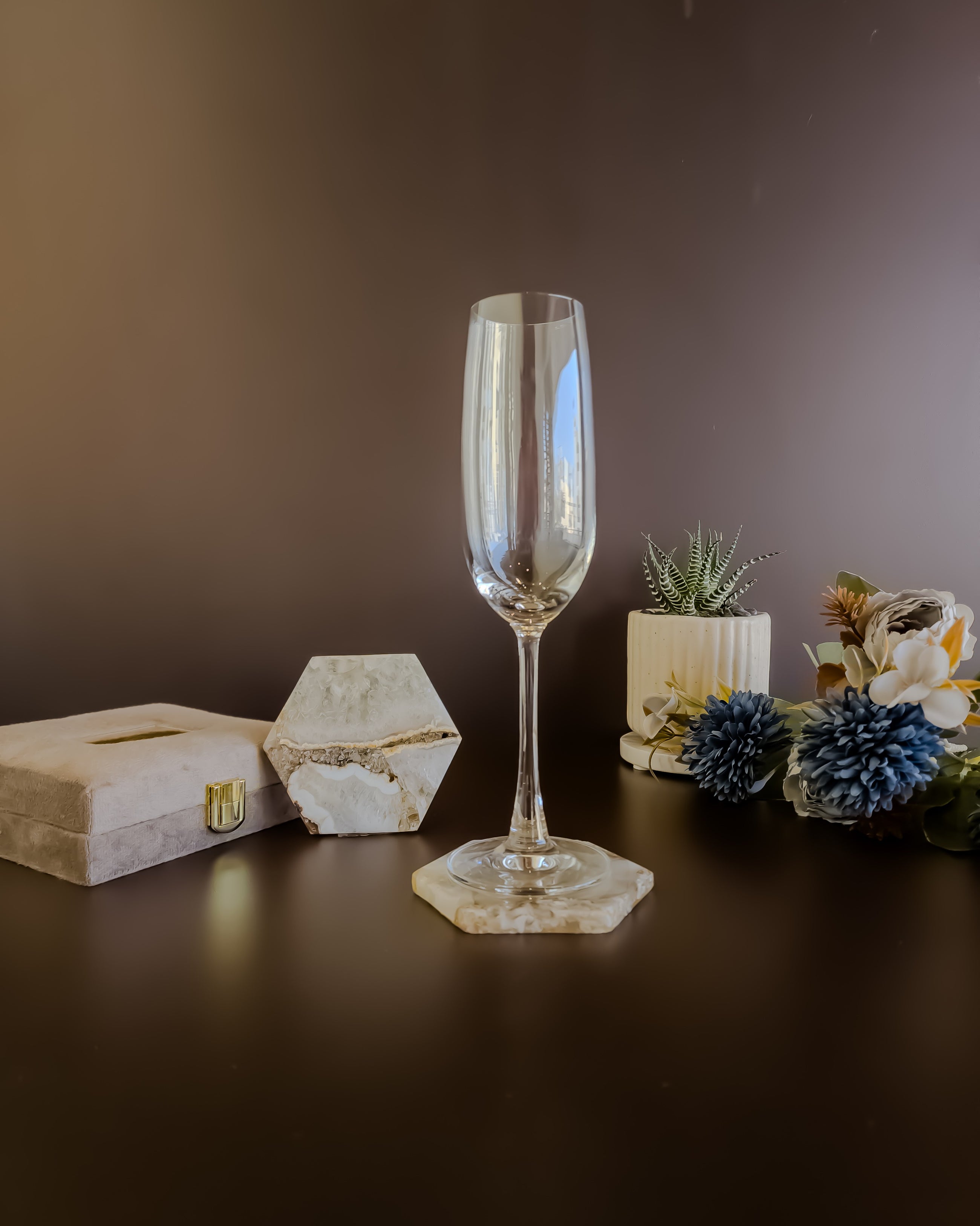 Natural Agate Coaster - Hexagon ( Set Of 2 )