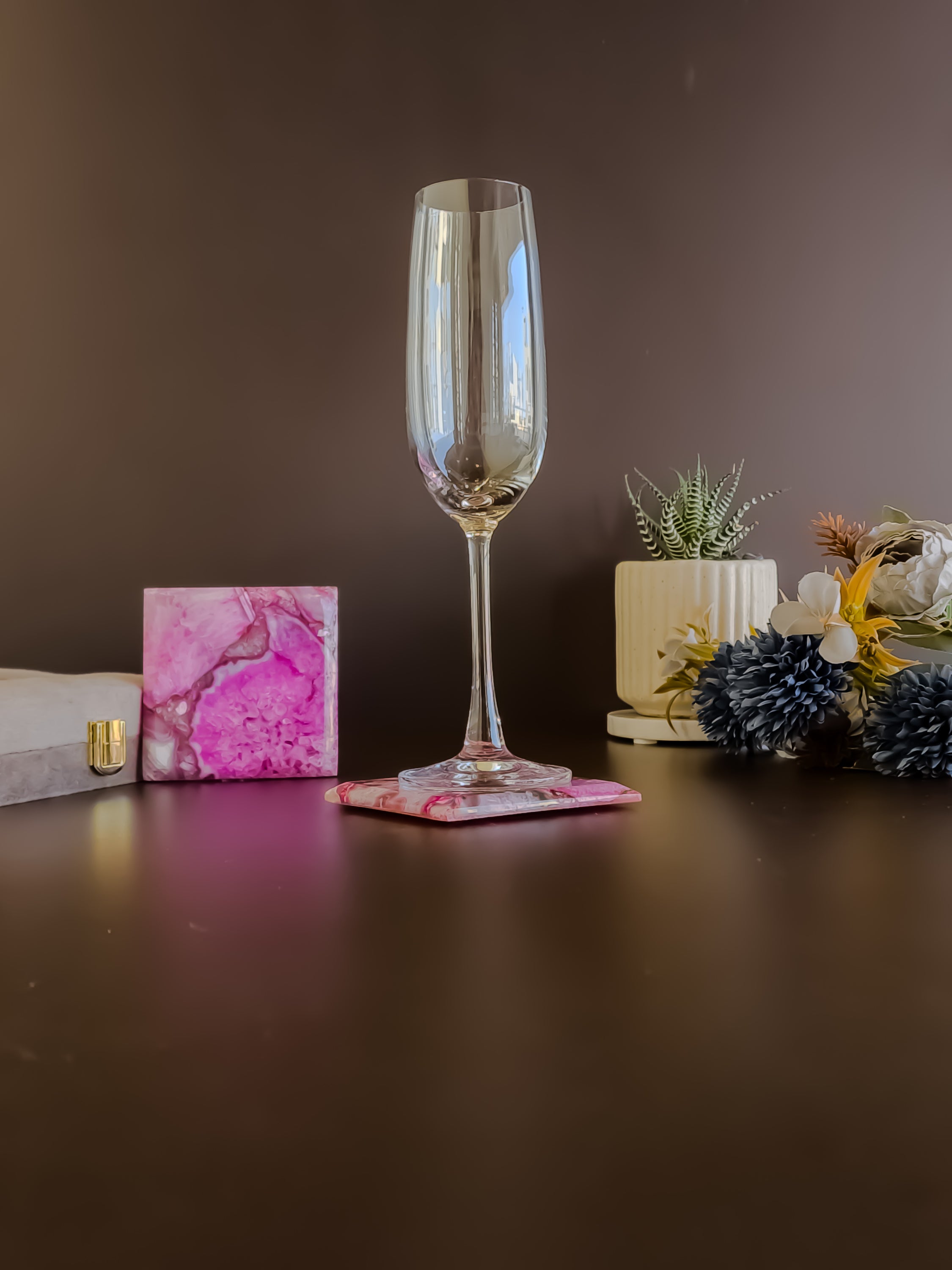 Pink Agate Coaster- Square ( Set Of 2 )