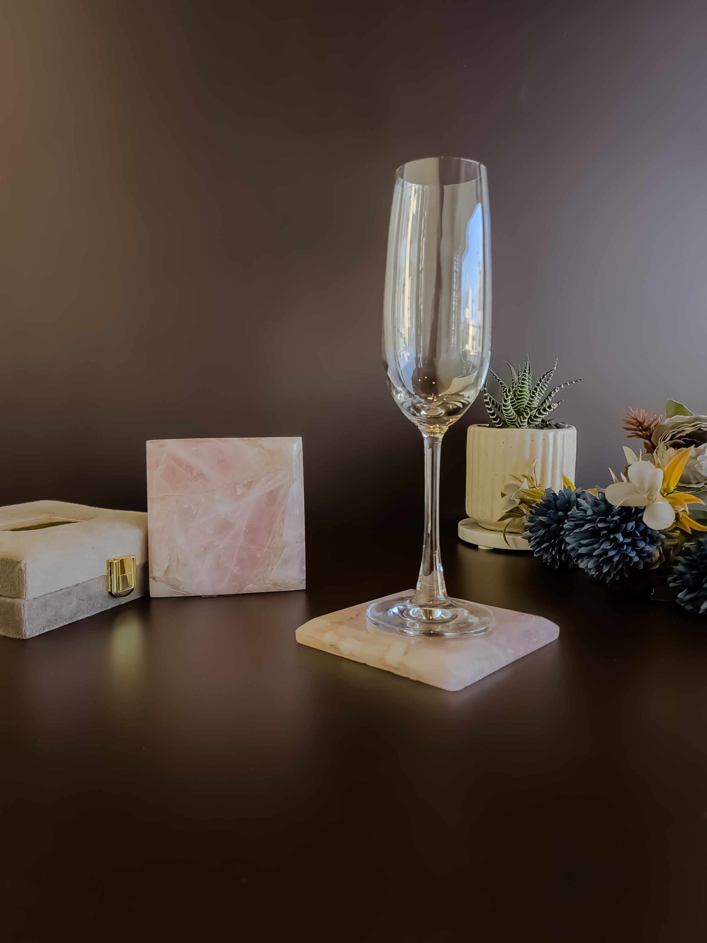 Rose Quartz Coaster- Square ( Set Of 2 )
