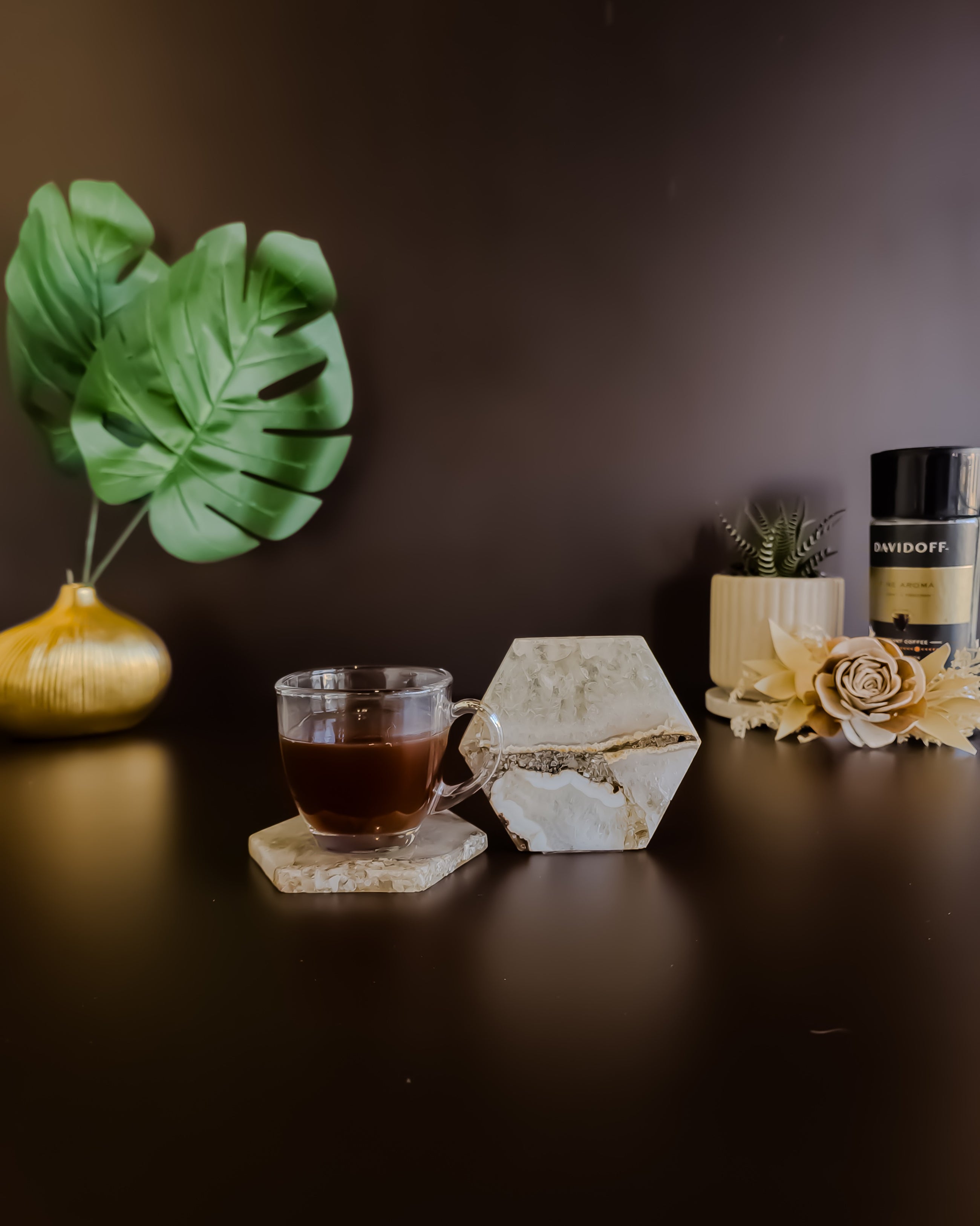 Natural Agate Coaster - Hexagon ( Set Of 2 )