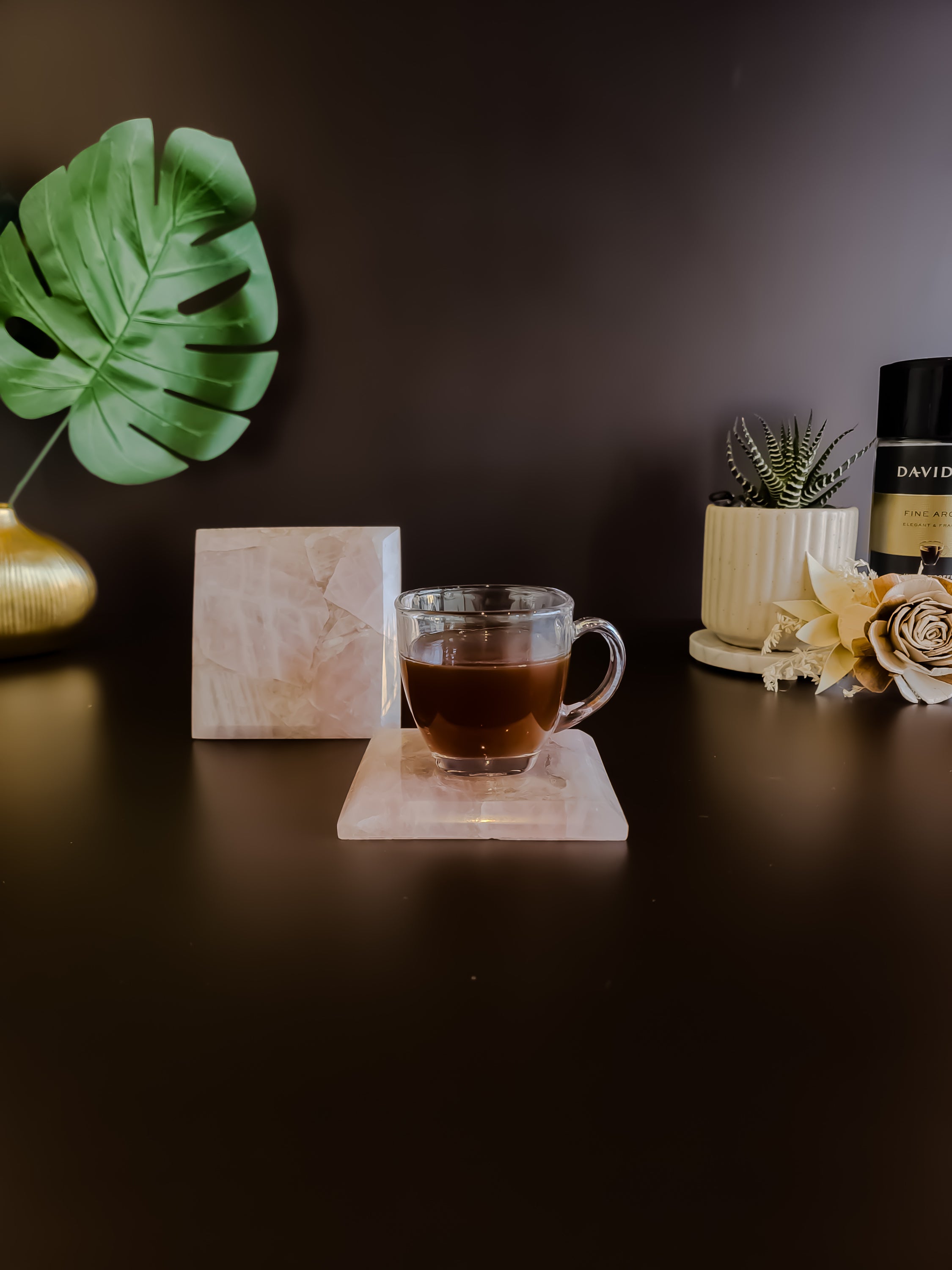 Rose Quartz Coaster- Square ( Set Of 2 )