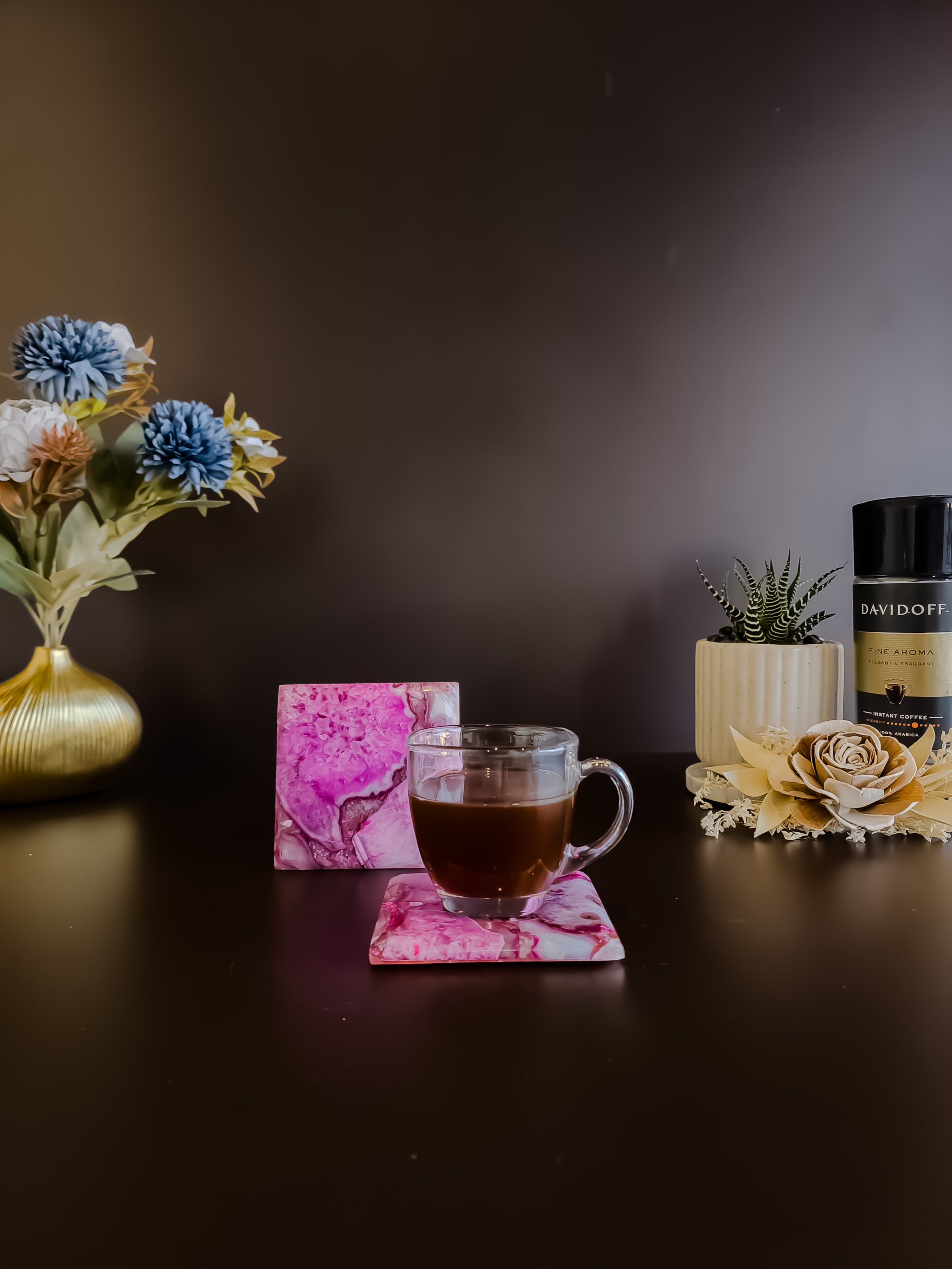 Pink Agate Coaster- Square ( Set Of 2 )