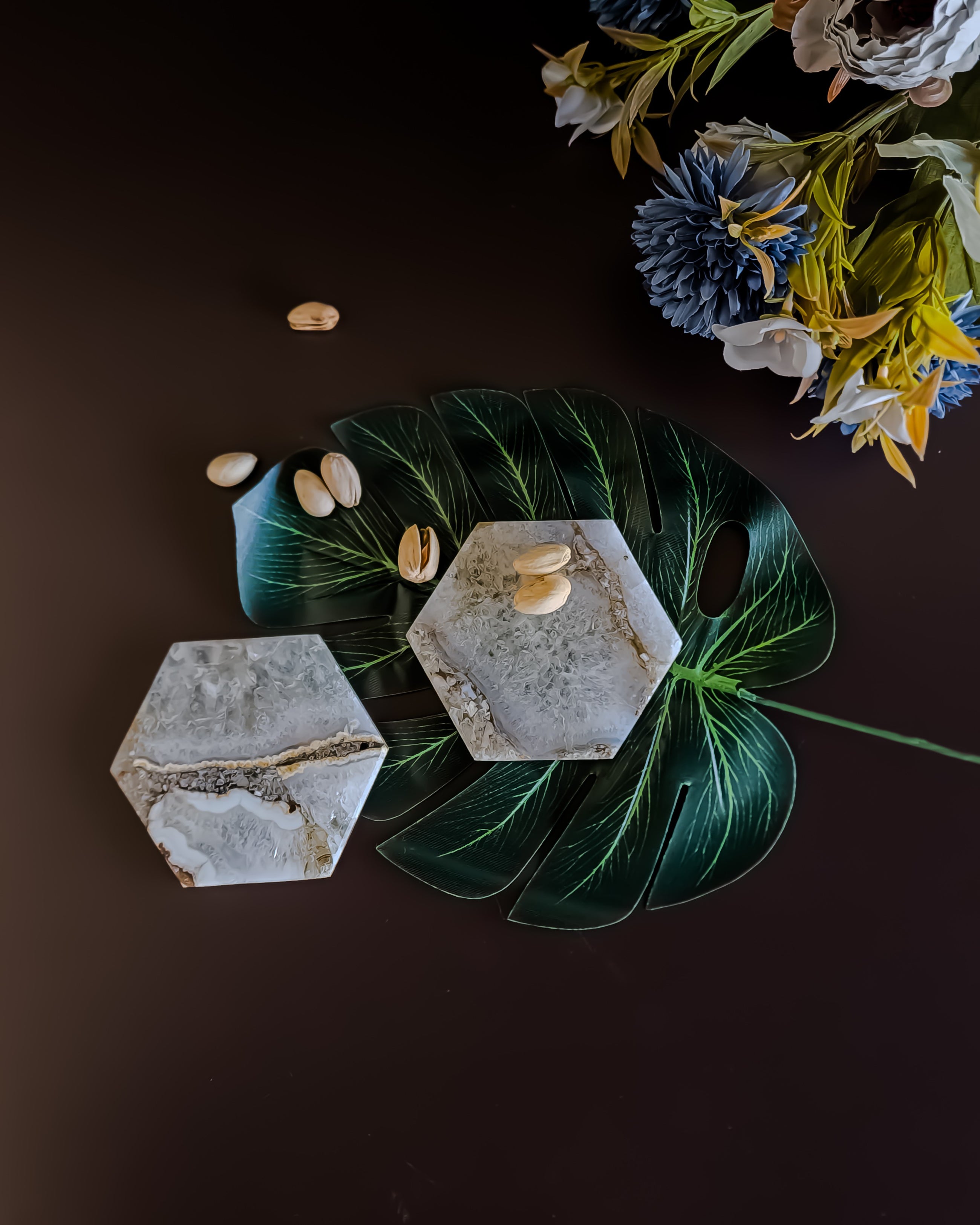 Natural Agate Coaster - Hexagon ( Set Of 2 )